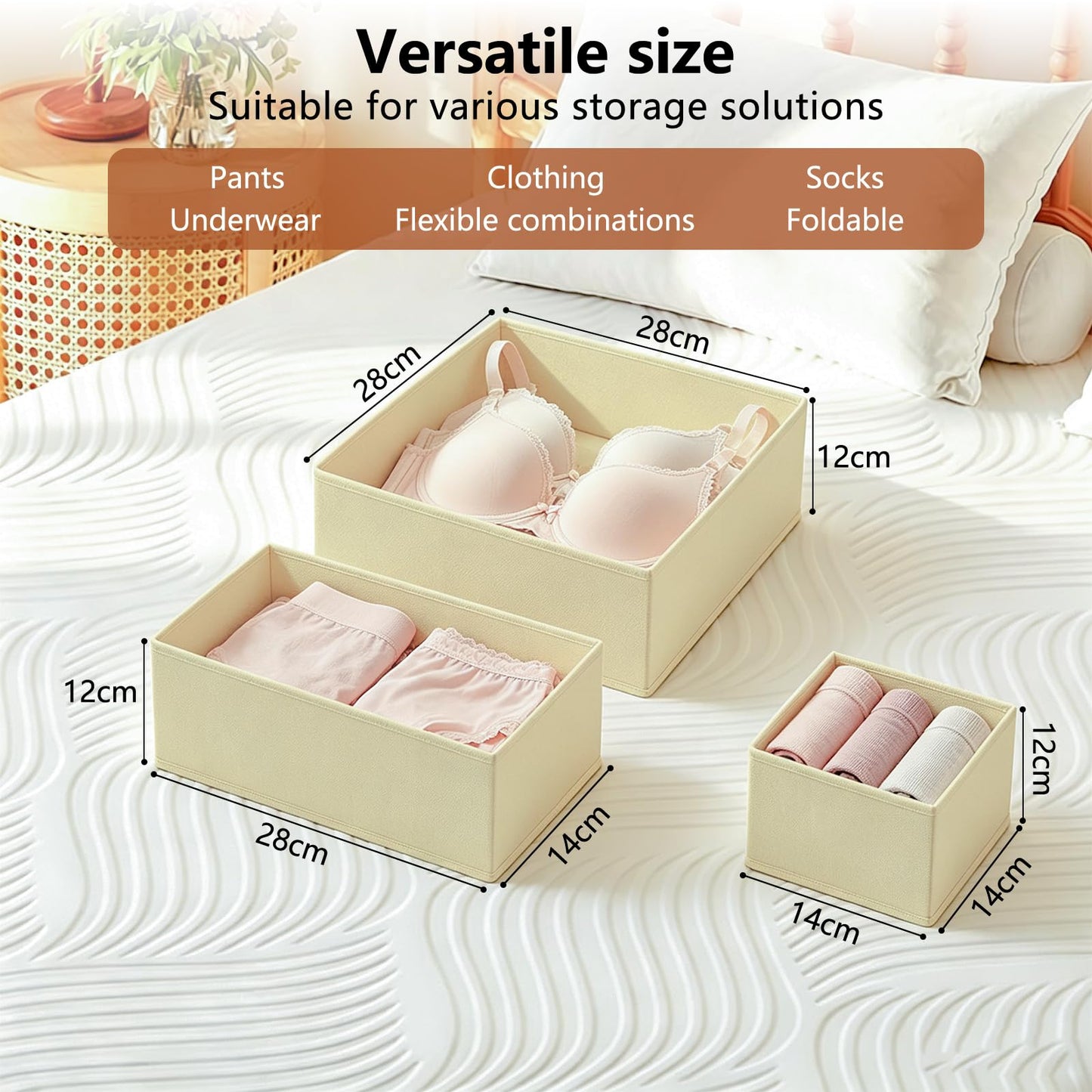 Weeoley Drawer Organiser 8 Pack Foldable Storage Boxes for Clothes, Beige