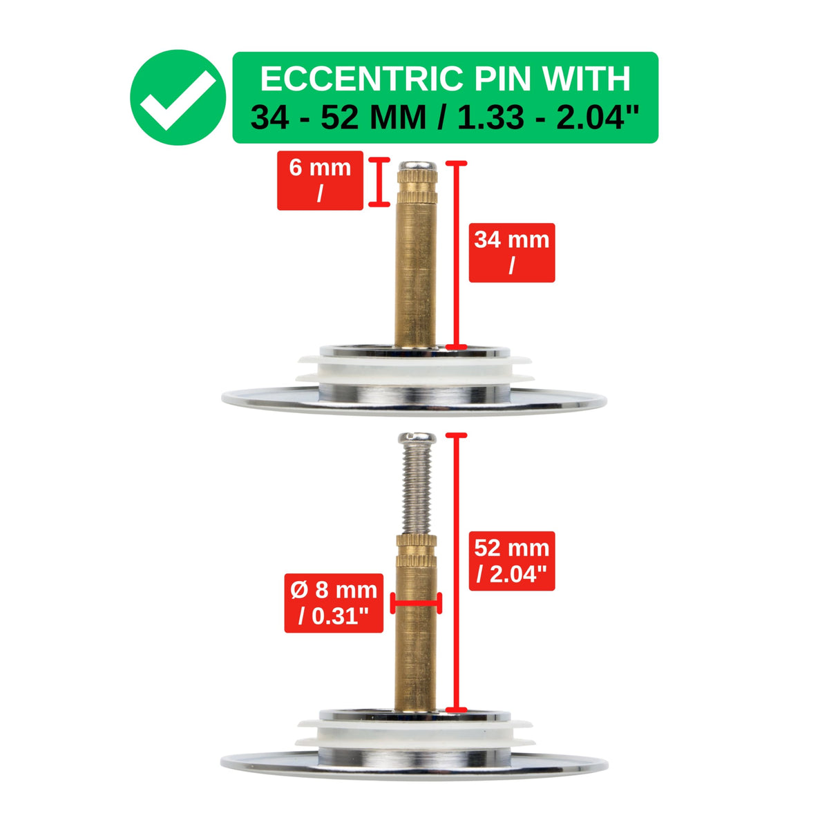 Brass bath plug, 1 pack, Ø 72 mm valve cone, high-gloss chrome, suitable for Viega Rotaplex, Hansgrohe, Grohe drain set, 34-52 mm eccentric spigot
