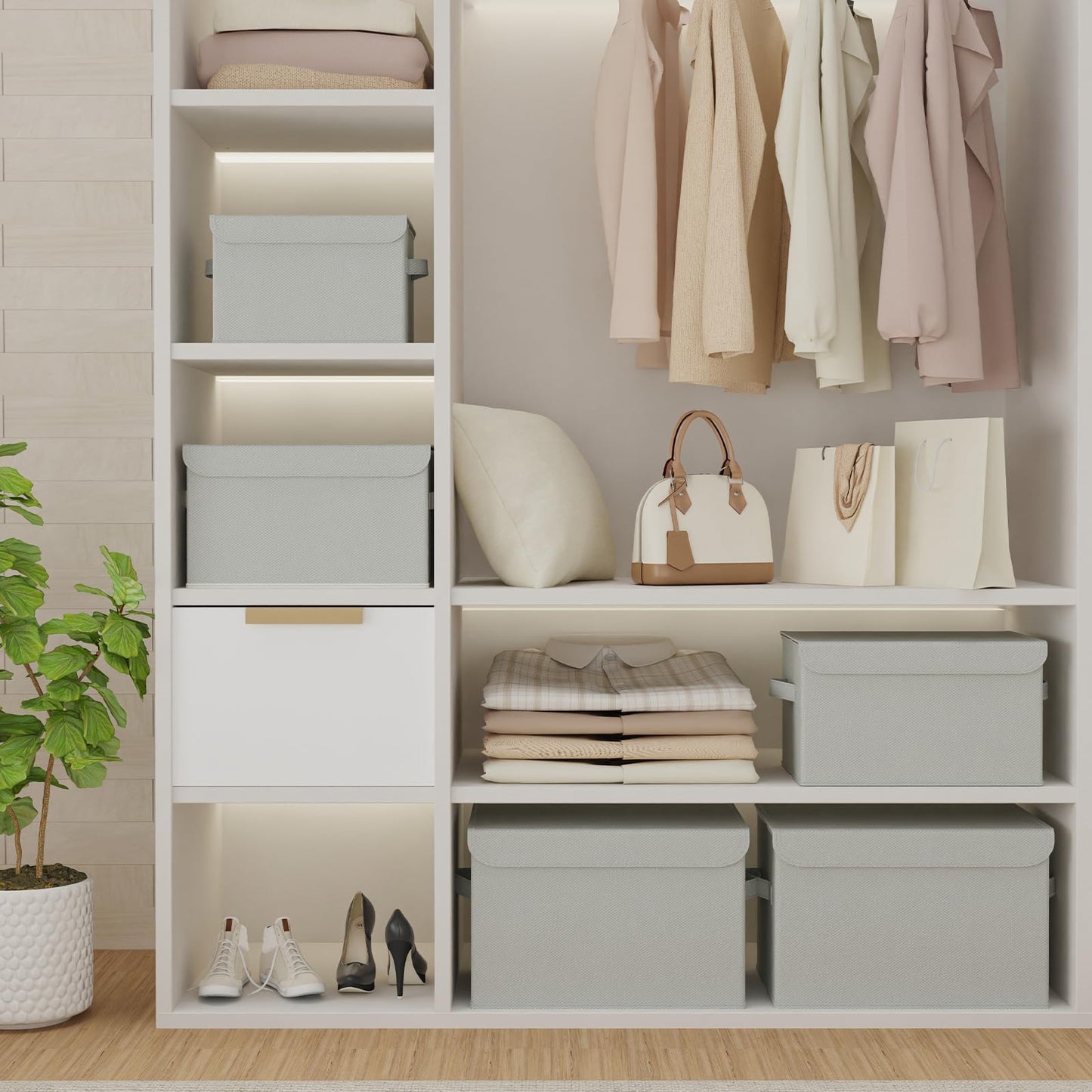 GUOHNHE Storage Bin with Lid, Closet Boxes, 2 Pack, Grey, 26x20x17 cm