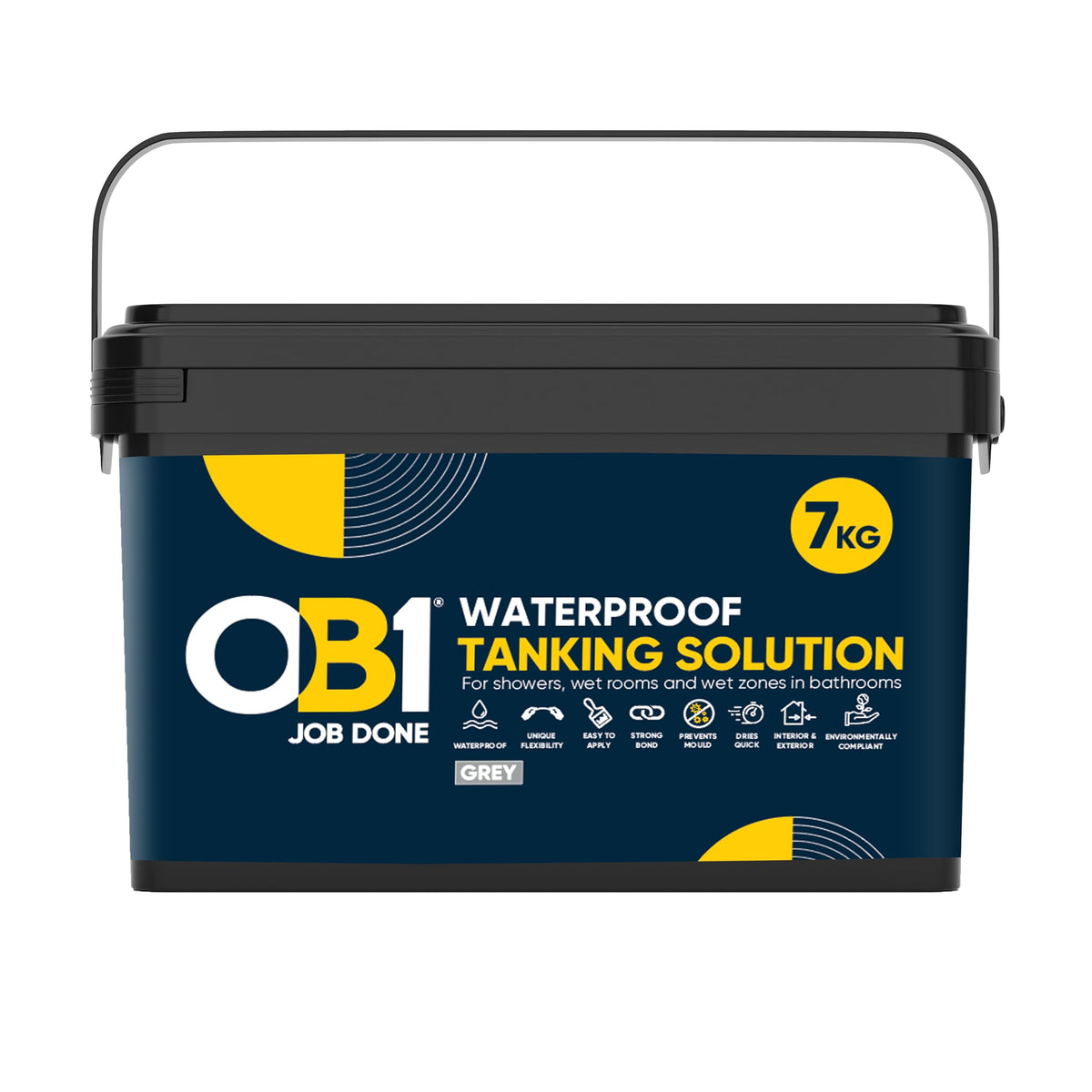 OB1 Grey Waterproof Tanking Solution 7kg - For Bathrooms, Wet Rooms, Swimming Pools and Utility Areas - Interior & Exterior - Prevents Mould - Quick