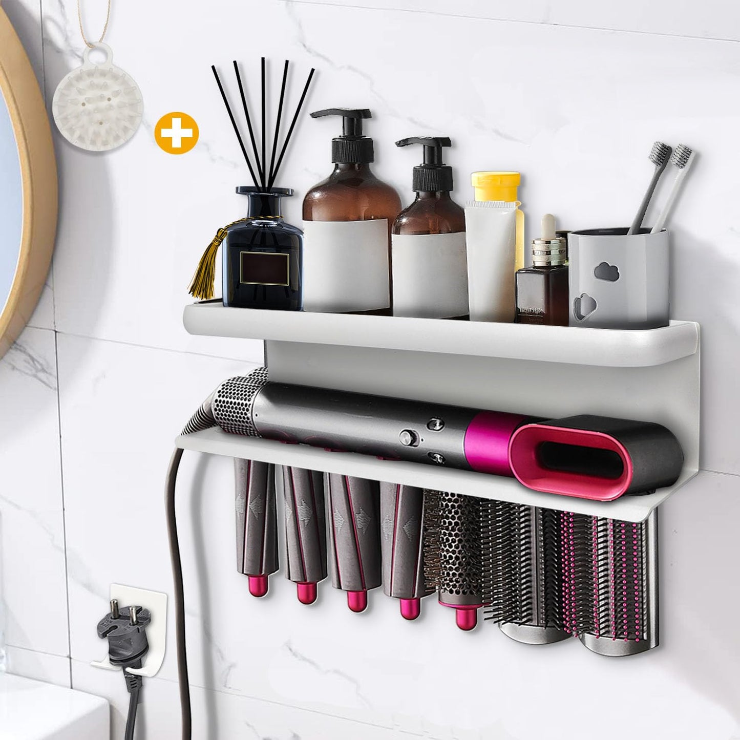 Yimerlen Airwrap Storage Holder Compatible with Dyson Airwrap Curling Iron Wall Mounted Storage Rack Holder for Bathroom Attachments Organizer (with