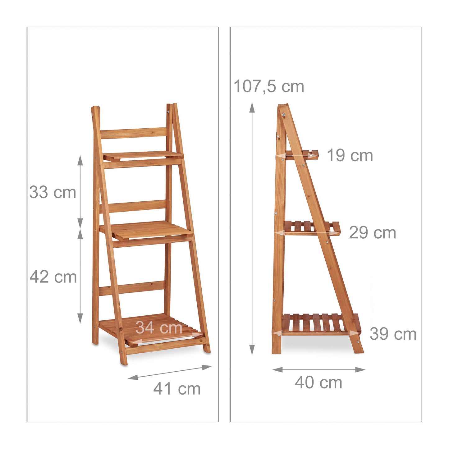 Relaxdays Wooden Flower Display Rack, Indoor Flower Stand, 3-Tier, Plant Stairs, Foldable, HxWxD: 107.5 x 41 x 25 cm, Brown