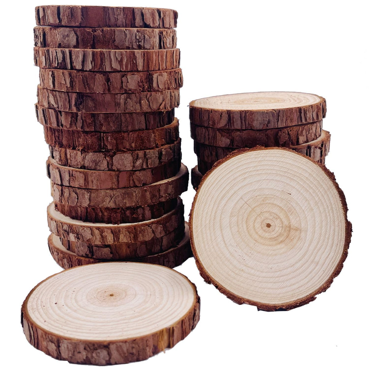Natural Wood Slices 25 Pcs 8-9cm Unfinished Wood Craft Kit Undrilled Wooden Circles Without Hole Tree Slice with Bark for Arts Painting Christmas