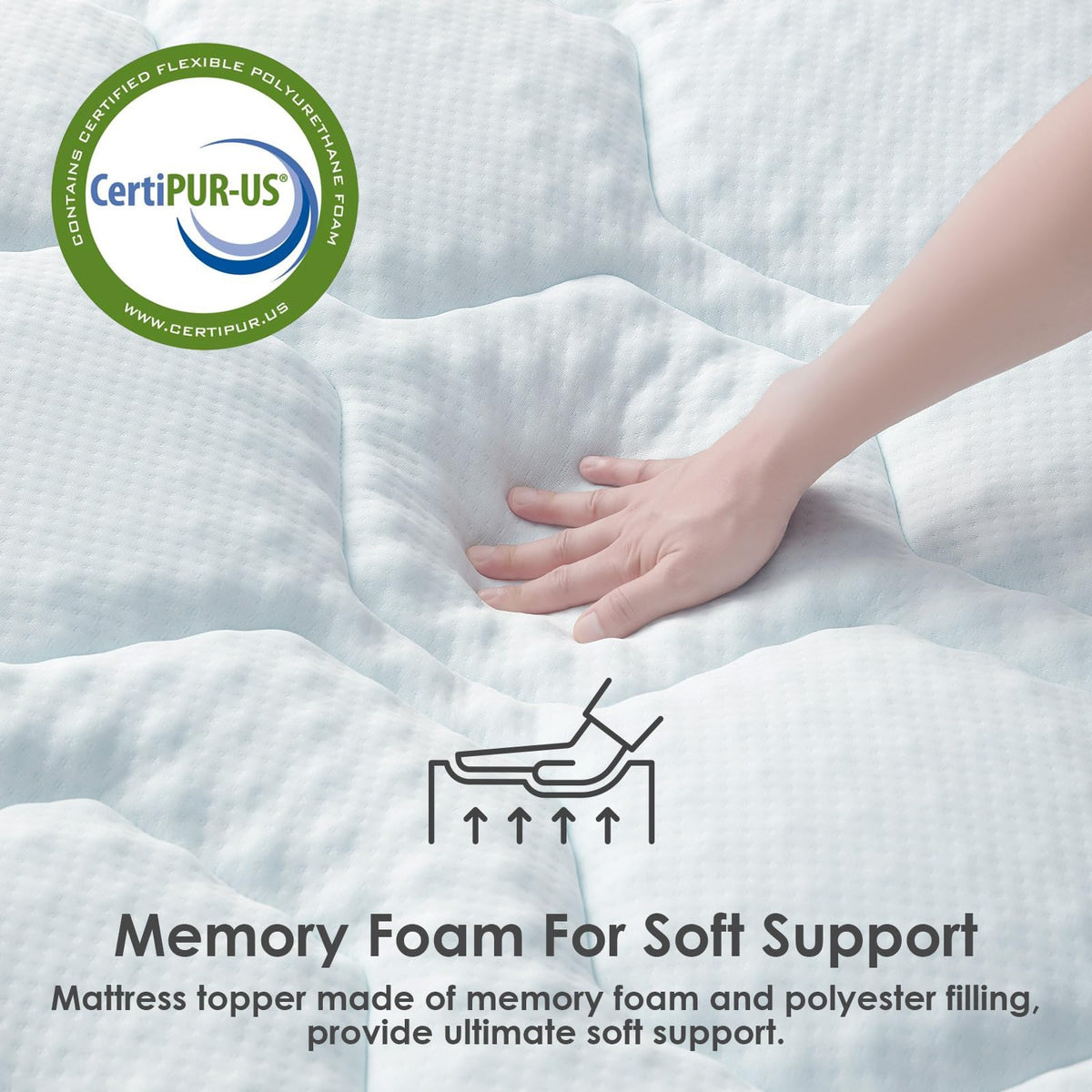 EHEYCIGA Memory Foam Mattress Topper Single Bed, Gel Mattress Pad with Extra Deep Pocket, Breathable Mattress Cover, 90x190x3cm, White