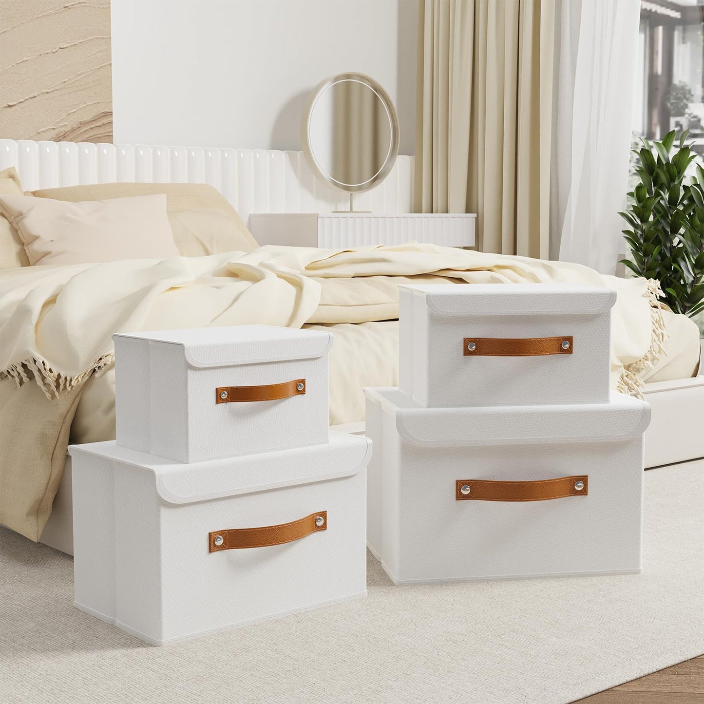 OUTBROS Storage Boxes with Lids 3 Pack, Bins 26x20x17cm, White