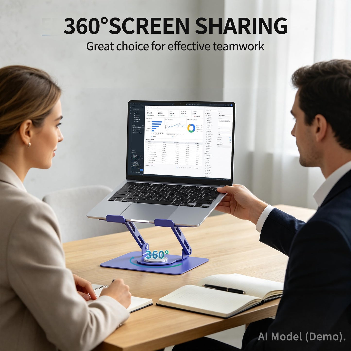 SOUNDANCE Laptop Stand with 360° Rotating Base, Ergonomic Computer Riser for Desk, Adjutable Height Muti-Angle, Foldable Laptop Mount