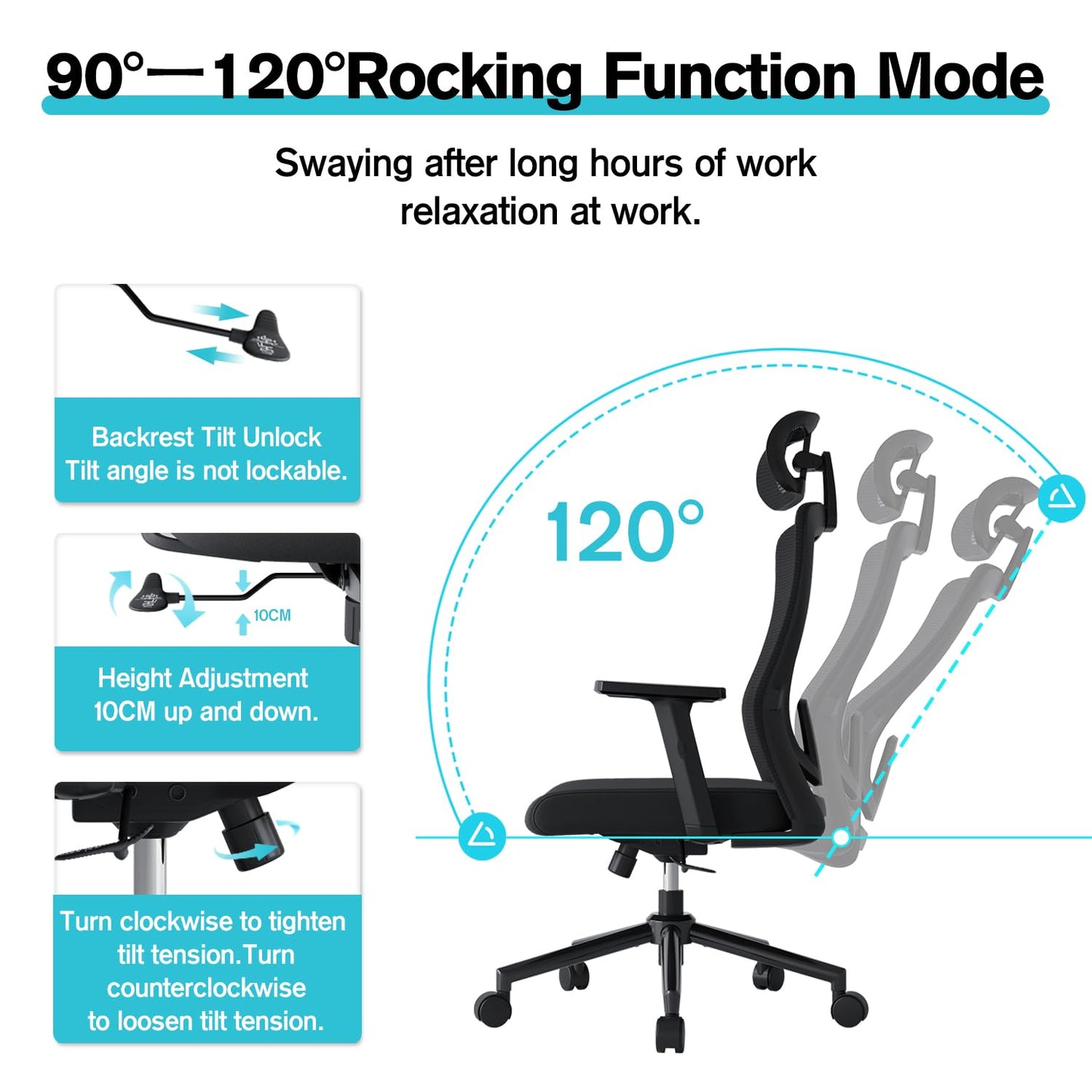 Eucladoceros Office Chair,Ergonomic Desk Chairs with Adjustable Lumbar Support,2D Headrest & Armrest 120° Rocking High Back Mesh Office Chairs for