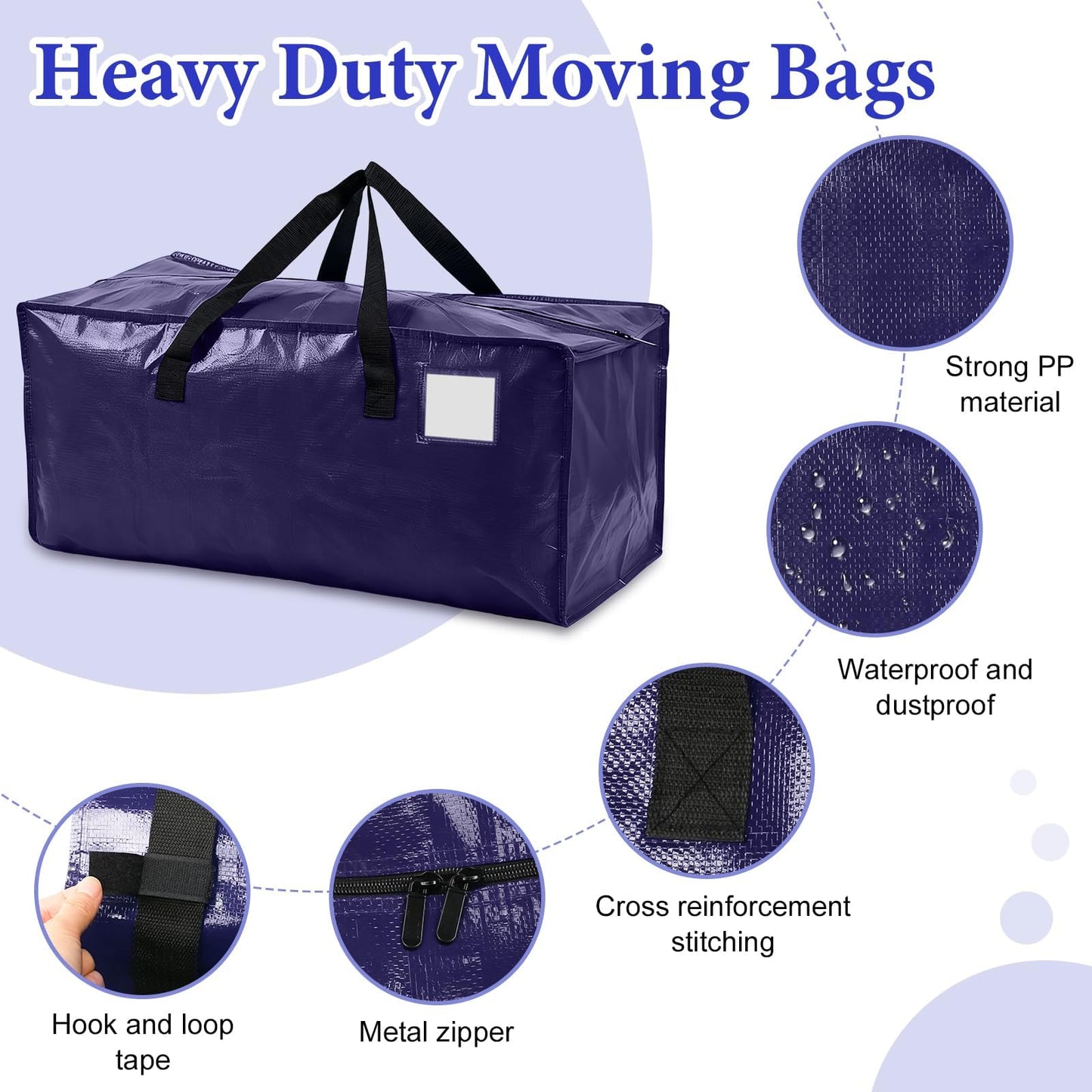 4 Pack 90L Large Moving Bags Waterproof Clothes Storage Bags with Zips