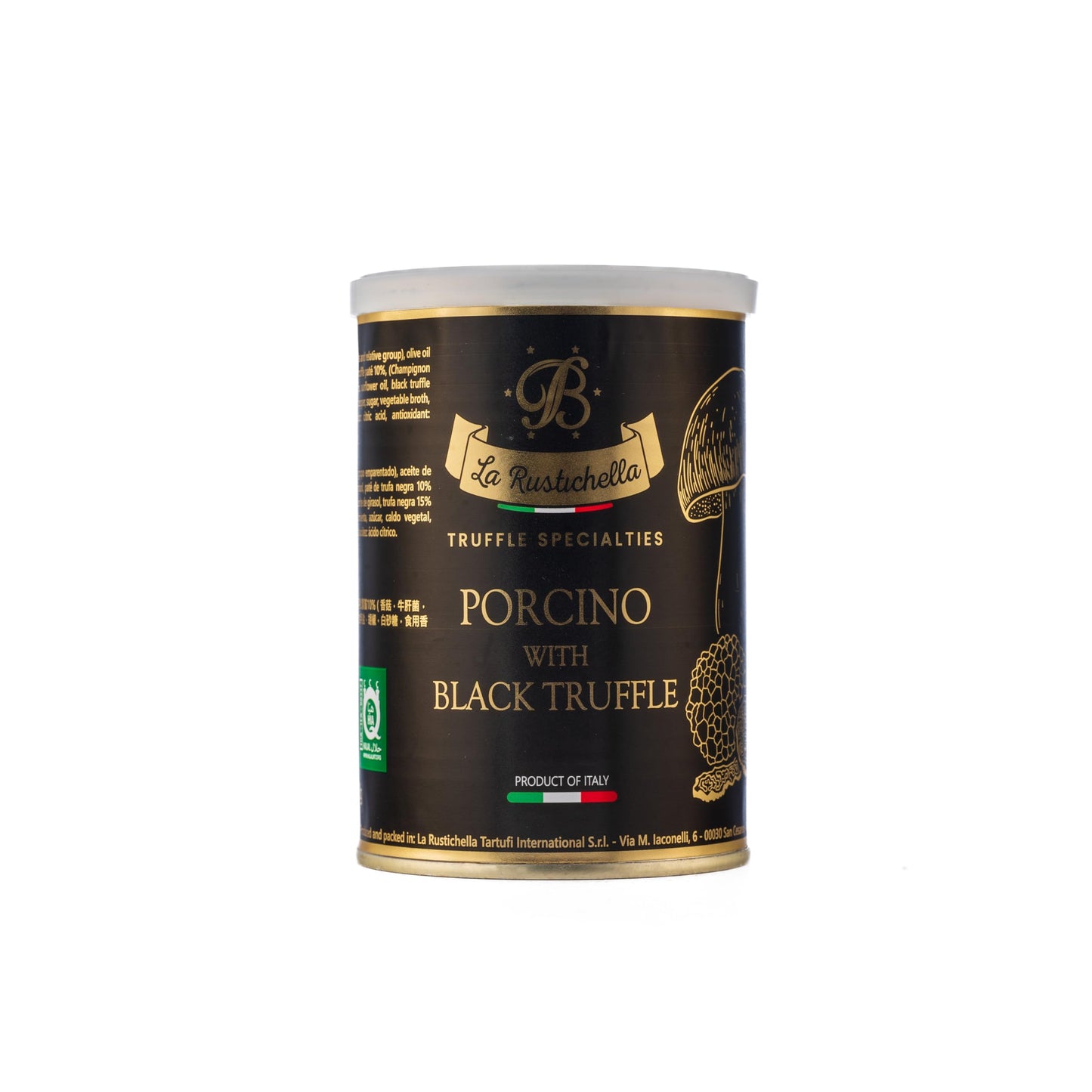 La Rustichella - Sauce with Porcini Mushroom Cubes and Black Truffle 350gr - 100% Made in Italy | Vegan, Gluten-Free, Cholesterol-Free