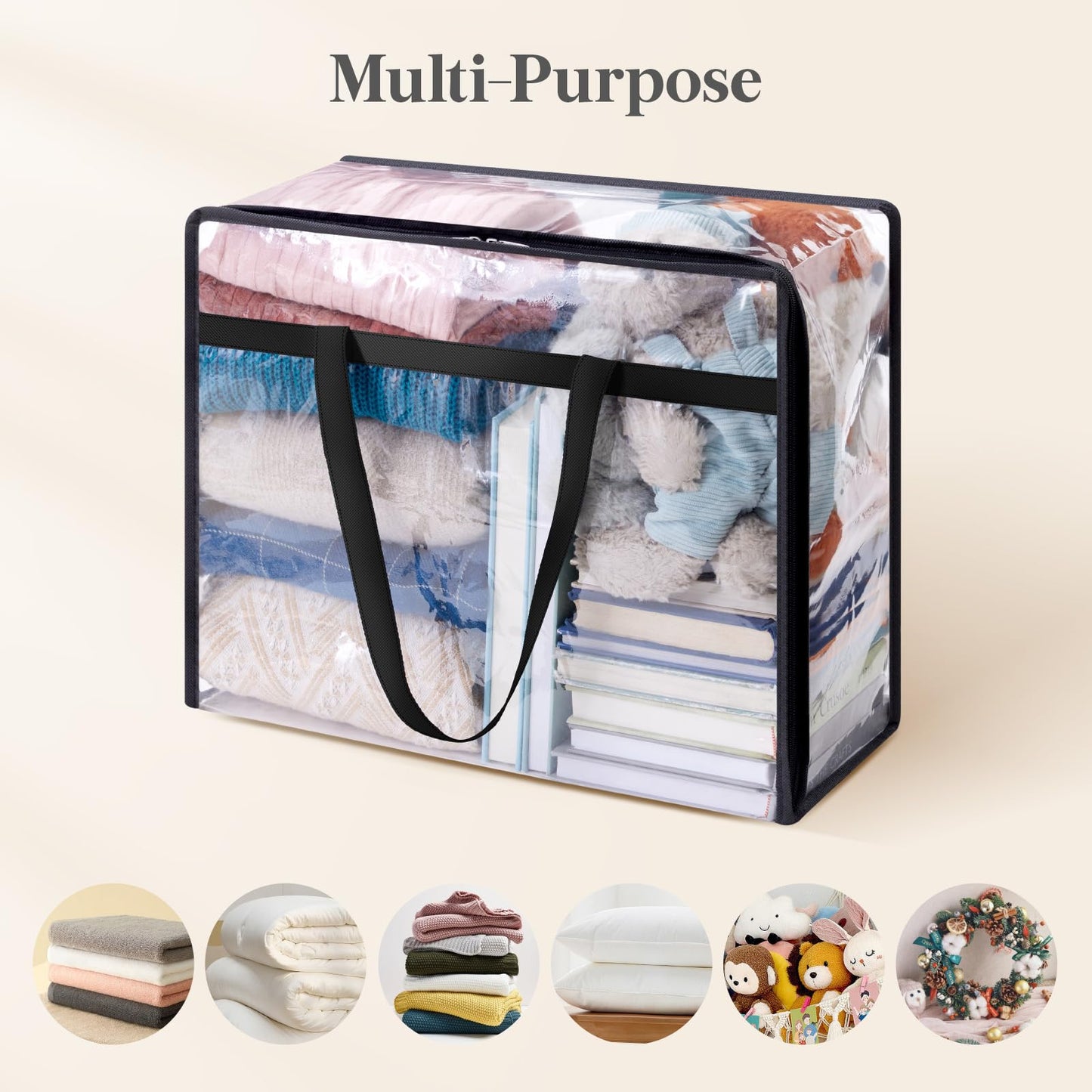 Lifewit 3 Pack Clear Storage Bags, 40L Plastic Clothes Storage Bags