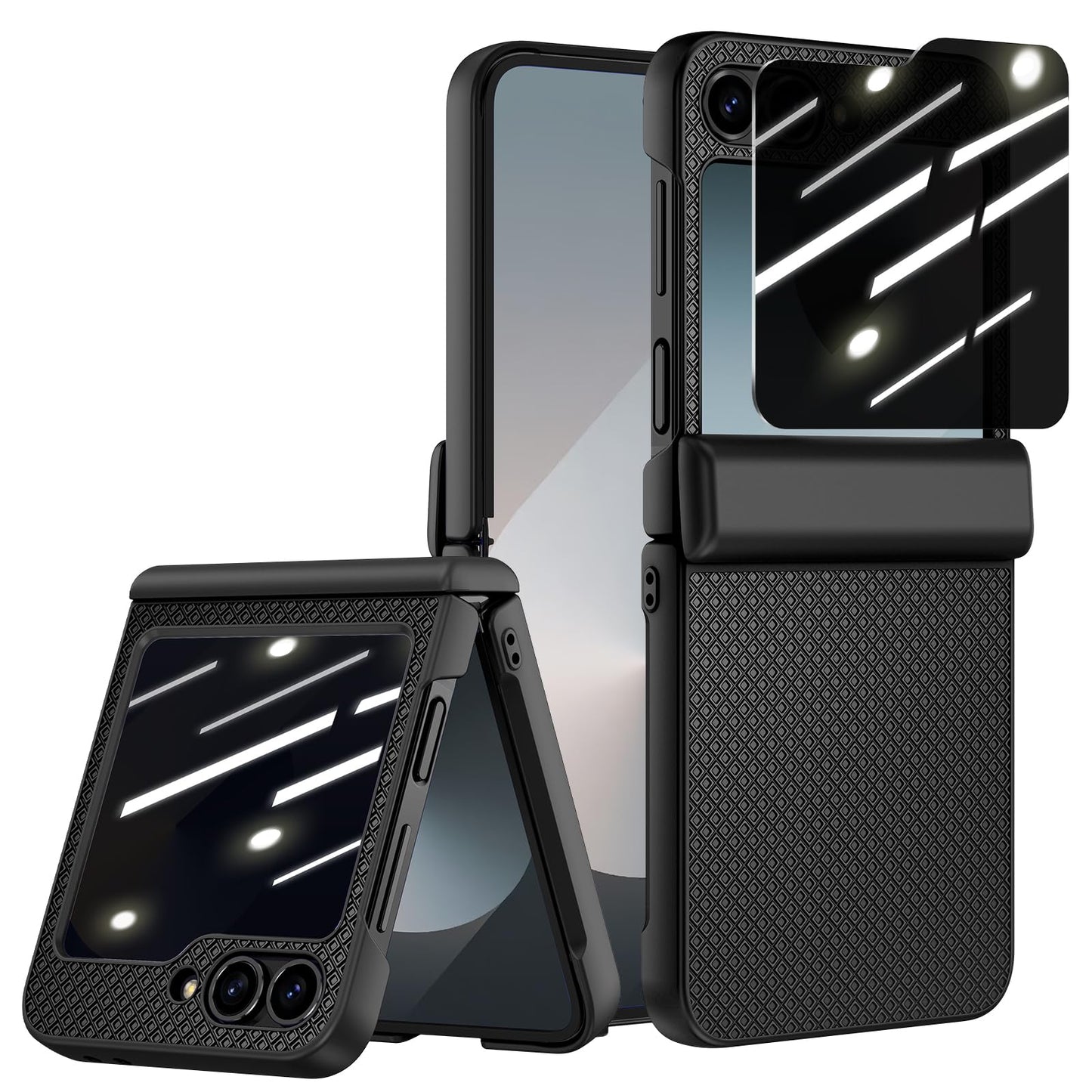 Doeshine for Samsung Galaxy Z Flip 6 Case Anti-Spy, [Built-in Back Privacy Screen Protector] [Hinge Protection], Slim Fit Non-Slip Stylish Texture