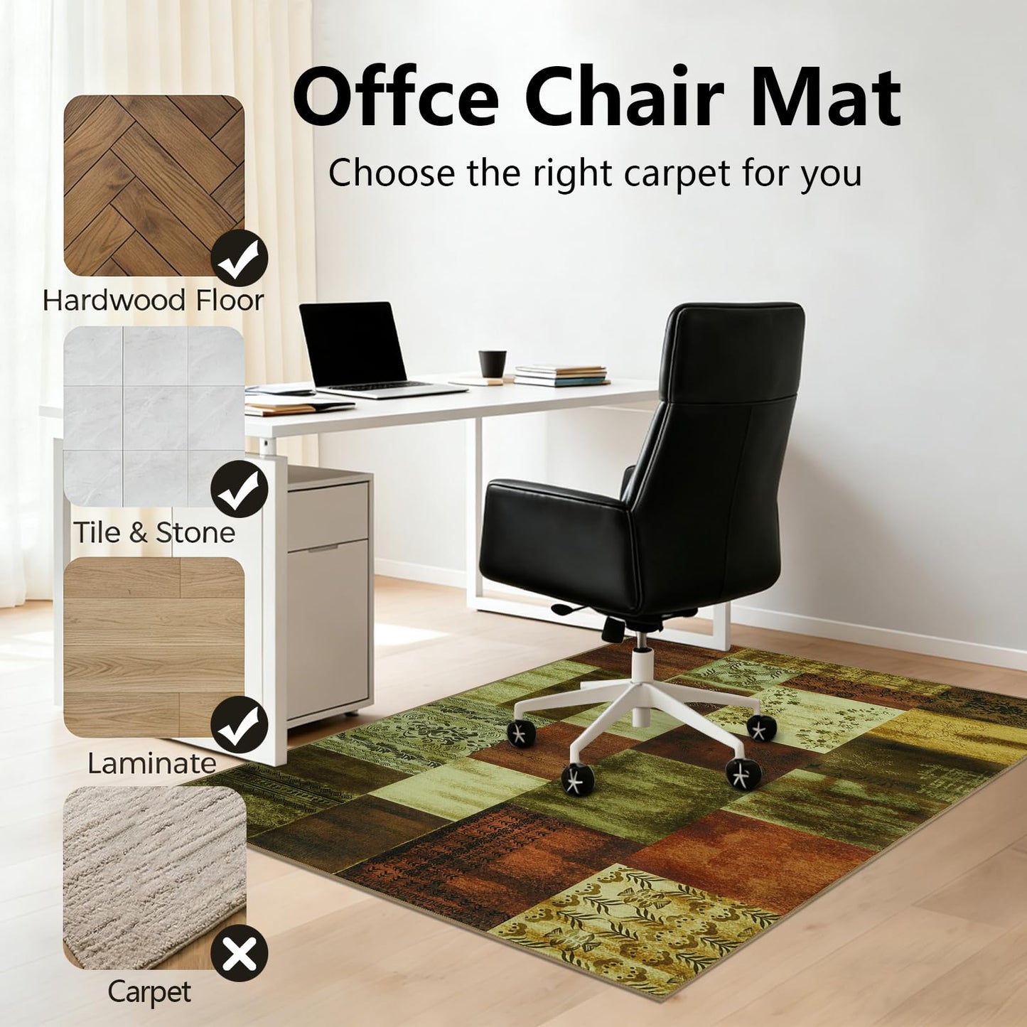 Homcomodar Office Chair Mat for Hardwood Floor 90x120cm Floor Mat Taupe