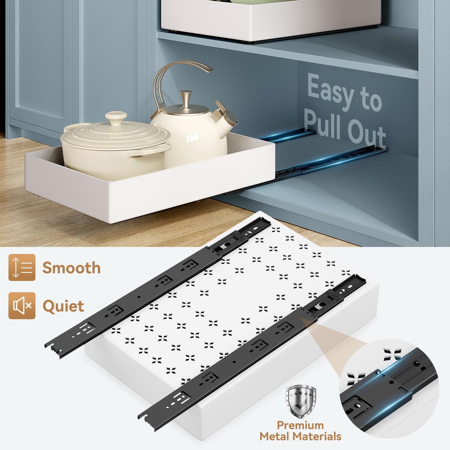SOLEDI 3 Pack Pull Out Cabinet Organizer, Pull Out Drawer for Kitchen Cupboard, No Punch for Kitchen Cabinets, Bathroom Cabinet Organizer, Pantry,