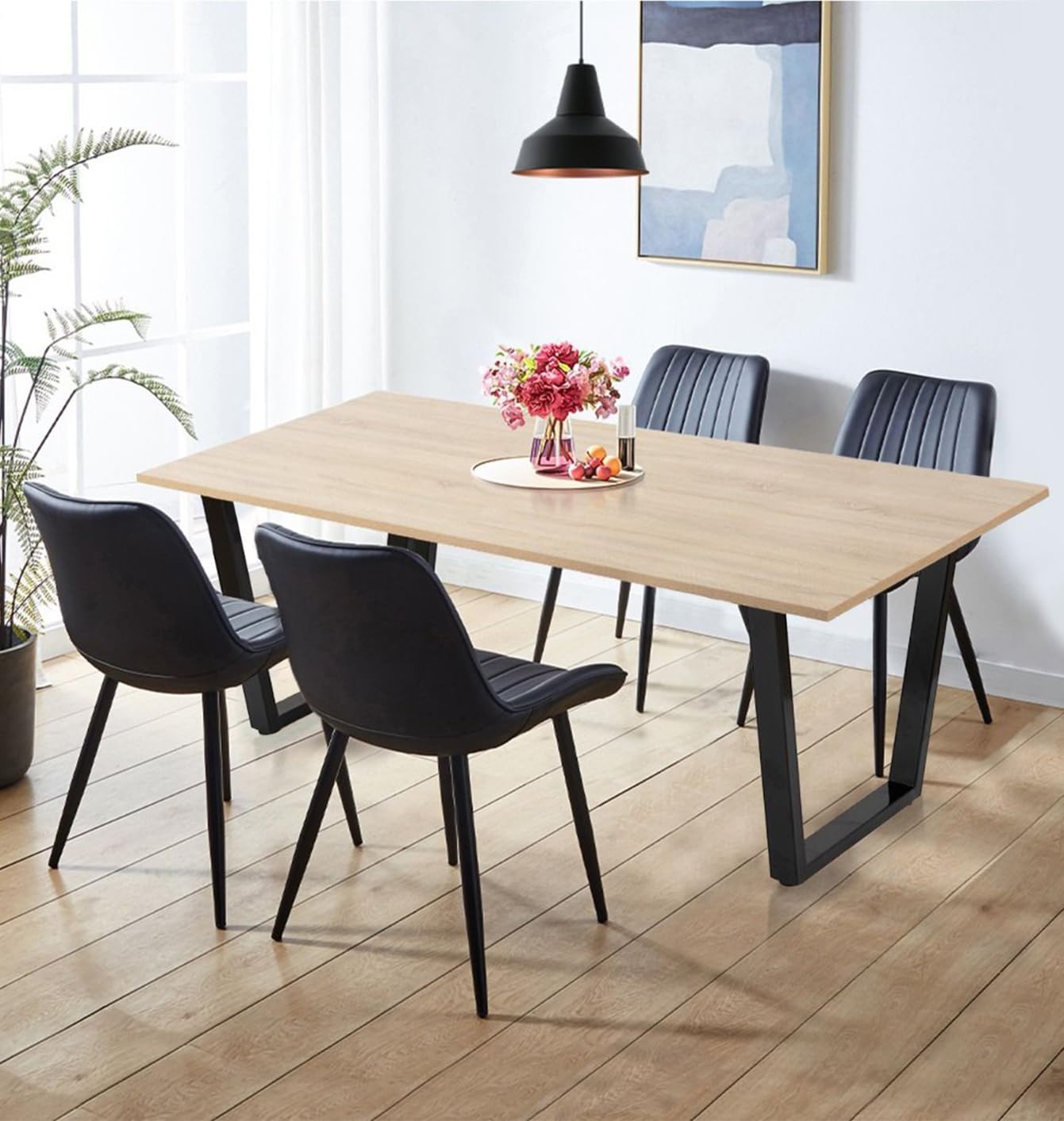 Hallowood Furniture Dudley Industrial Dining Table and Chairs Set 4, 180cm