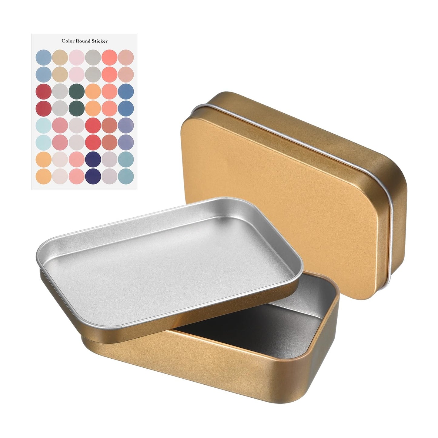 sourcing map 2Pcs Metal Tin Box Container, 3.7x2.4x0.9 Rectangular Empty Box with Self Adhesive Colored Stickers