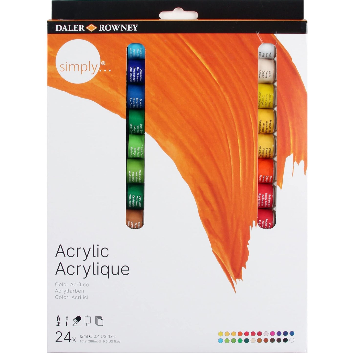 Daler-Rowney Simply 12ml Acrylic Paint Set, 24 Assorted Colours, Ideal for Entry-Level Artists & Hobbyists