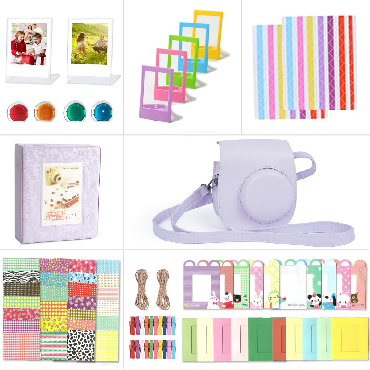 Riosin Instant 12 Accessories Compatible with Fujifilm Instax Mini 12 Camera - Bag, Album, Filter, Wall Hanging Frame, Film Frame, Sticker (Lilac