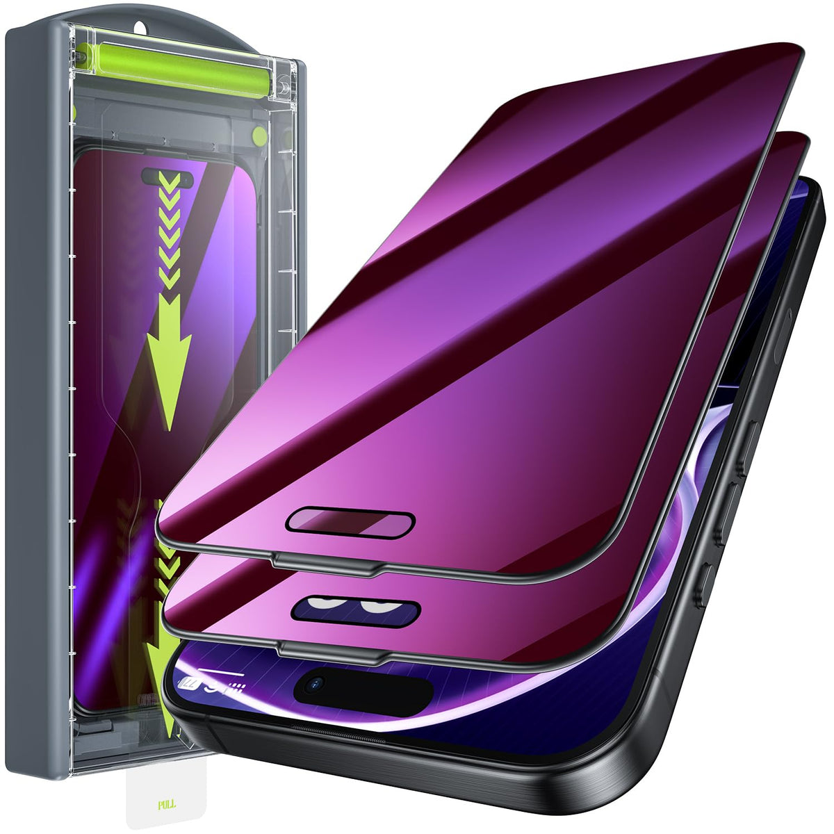 WSKEN for iPhone 16 Pro Max Privacy Screen Protector - [Anti Blue Light][Auto Dust-Elimination] 24?Anti Spy Purple Gradient Eye Protection Full
