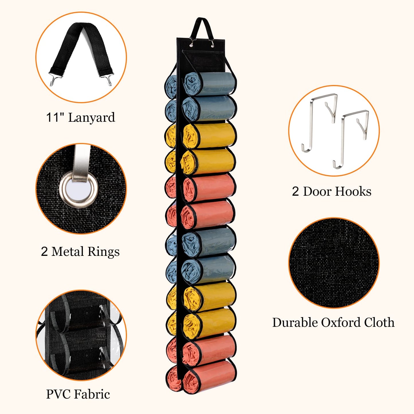 Lirex Hanging Yoga Legging Storage Organizer with 24 Pockets, Foldable Oxford Cloth Hanging Closet Organizer Shirts Jeans Storage Hanger Socks Holder