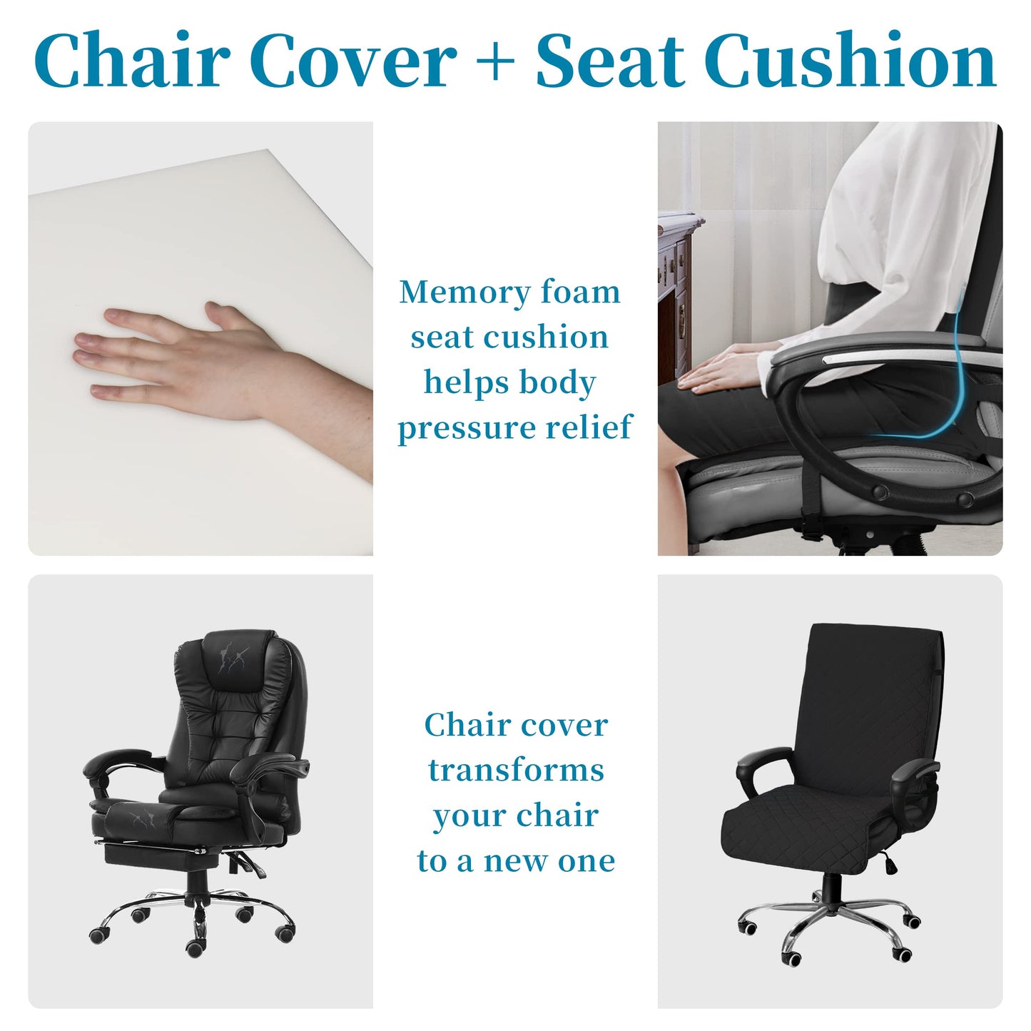 Easy-Going Quilted Microfiber Office Chair Cover with Soft Memory Foam Seat Cushion Water Resistant Desk Computer Chair Slipcover Anti-Slip Chair