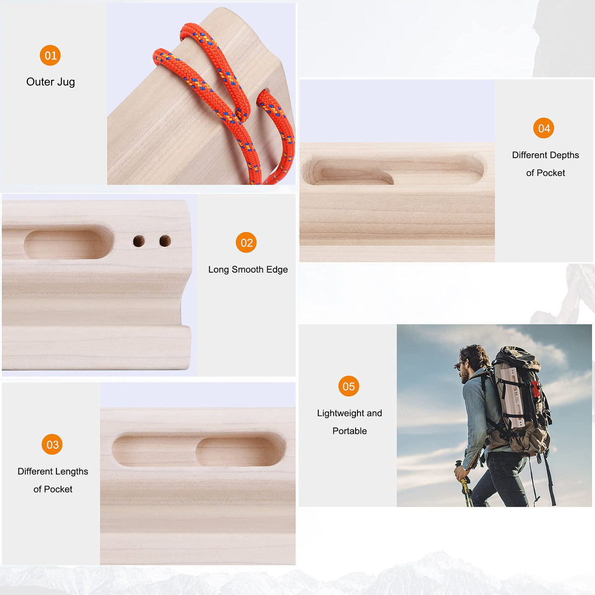 TWO STONES Portable Fingerboard as Rock Climbing Training Boards with Edges and Pockets, Portable Climbing Hangboard as Rock Climbing Finger