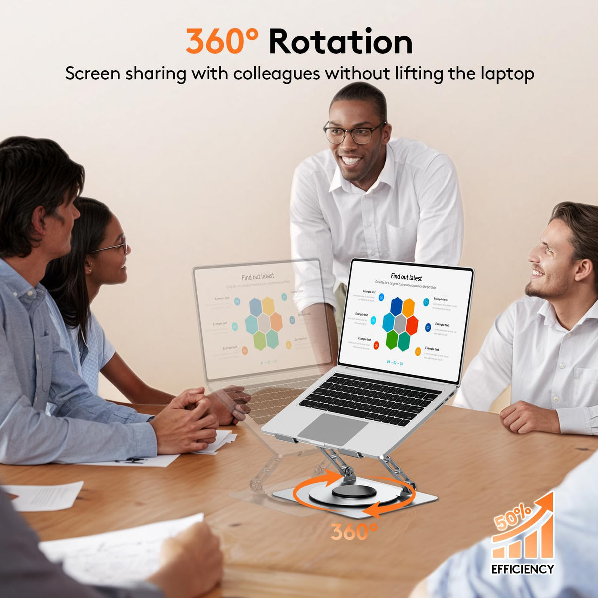 TECKNET Adjustable Laptop Stand for Desk 360° Rotating Ergonomic (Silver)