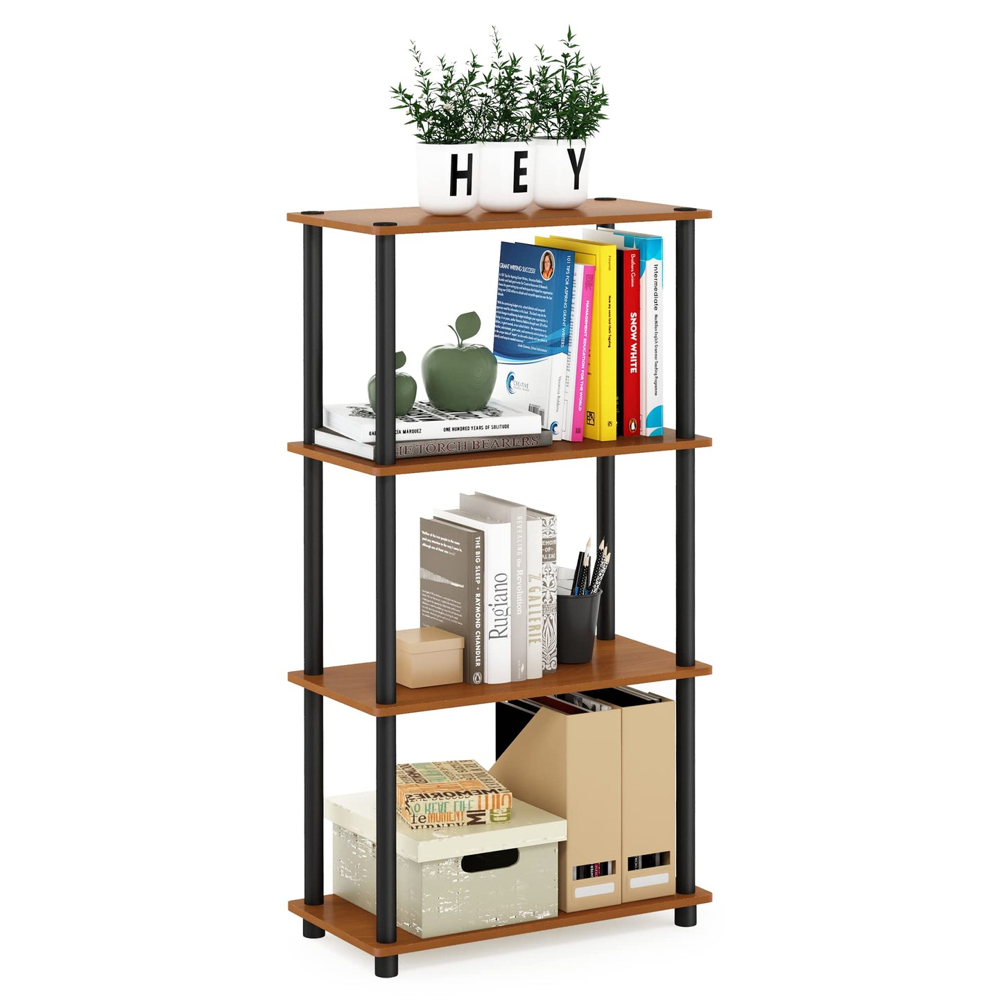 Furinno TURN-N-TUBE Storage Shelves, 4-Tier Book Shelf, Corner Shelf, Toolless Open Shelves, for Organization and Storage, Living Room, Bedroom