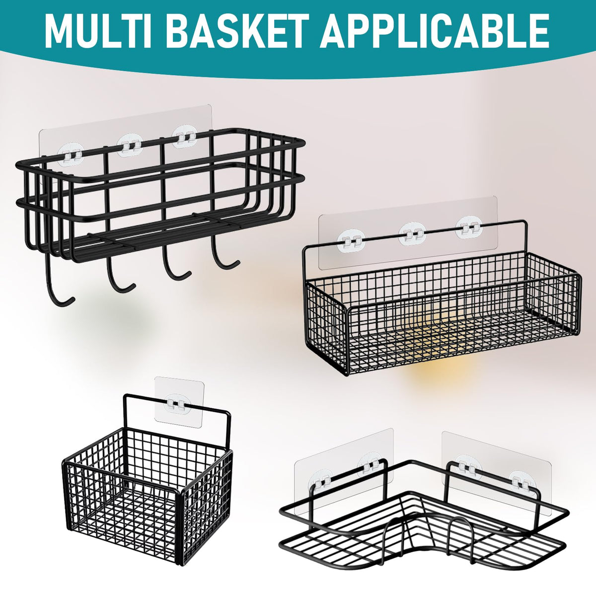 Shower Caddy Adhesive Replacement, Transparent Strong Adhesive Hooks, No Drilling Waterproof Wall Hooks for Shower Caddy, Corner Shower Shelves