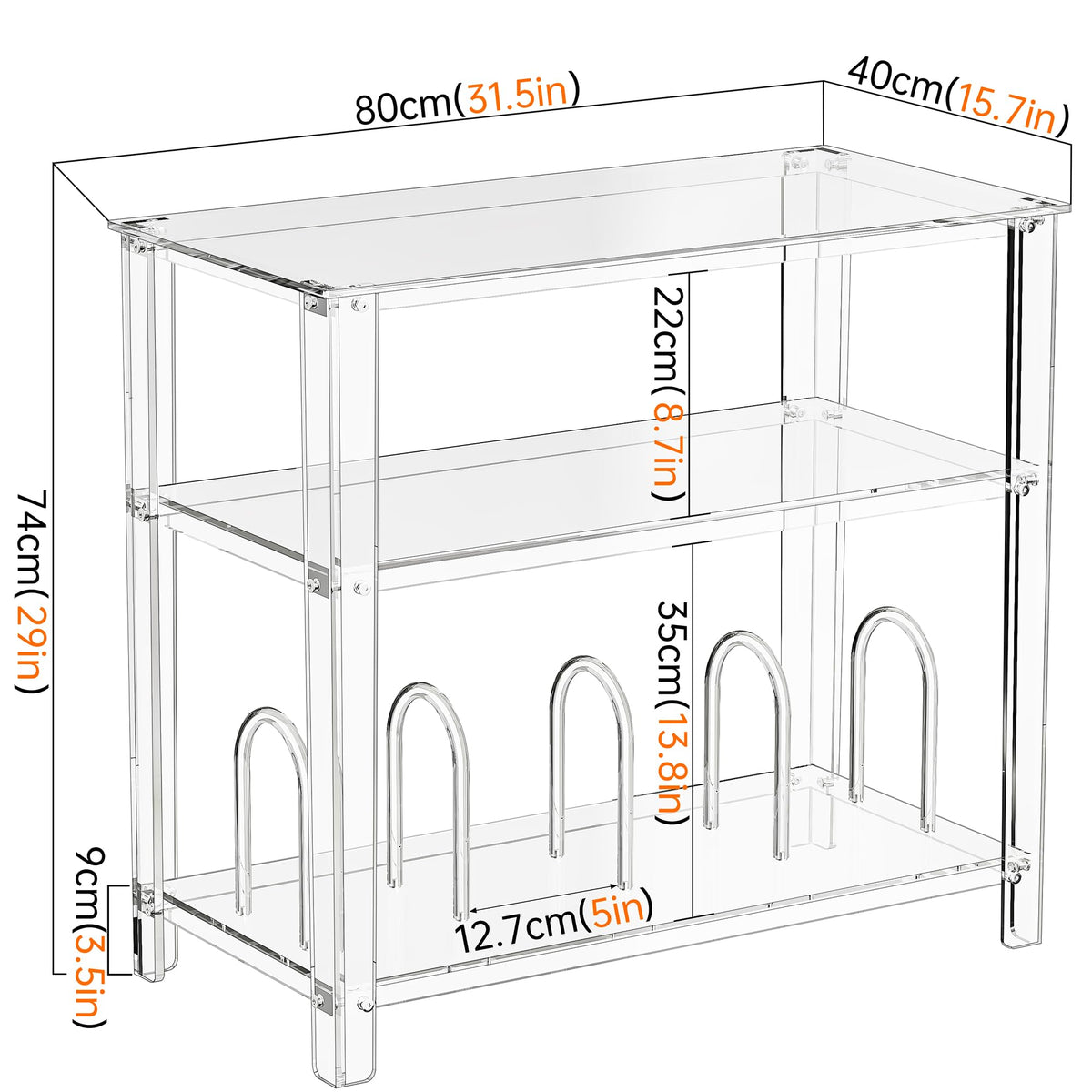 solaround Clear Acrylic Record Player Stand, with Vinyl Records Storage