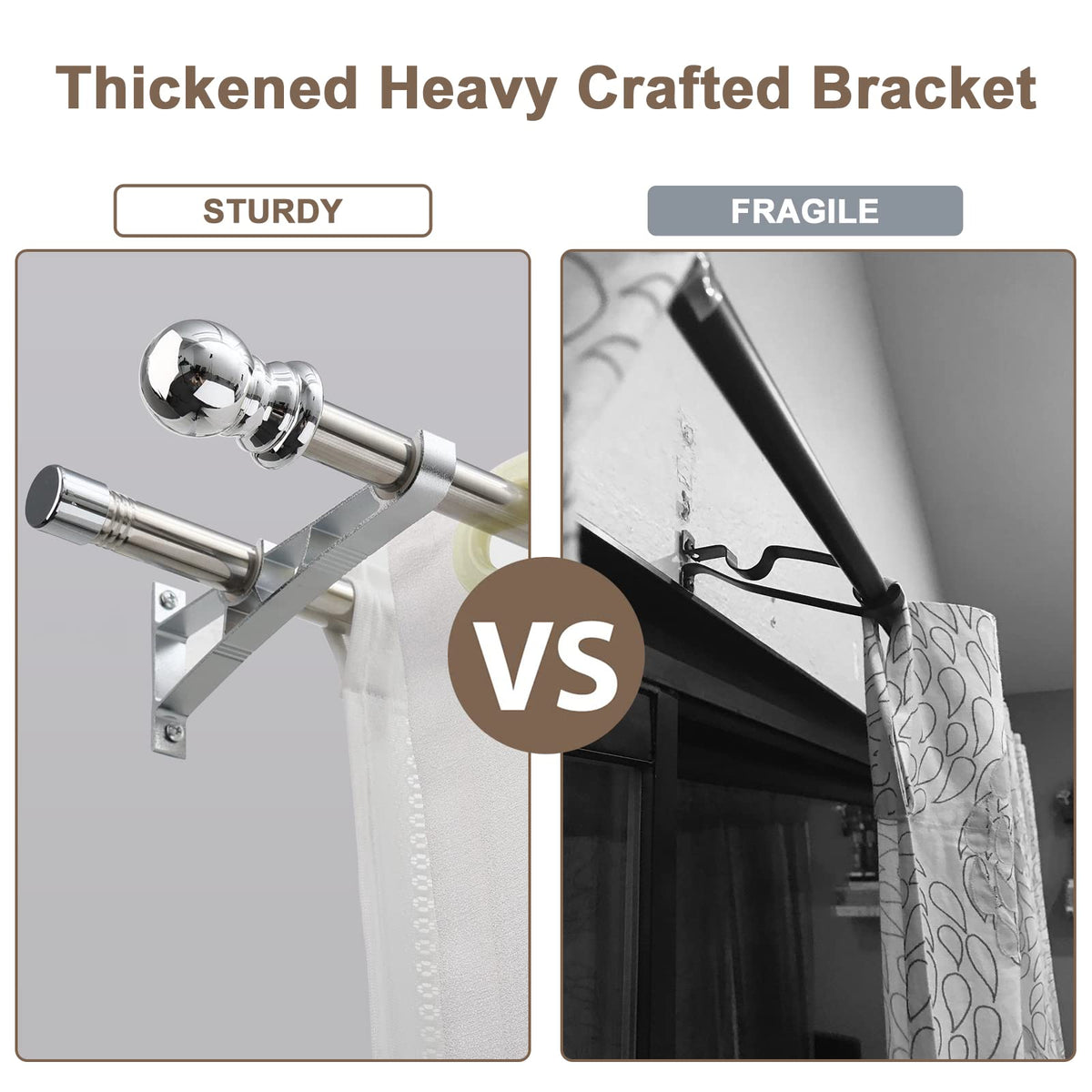 Harrms Double Curtain Pole, Curtain Poles for Eyelet Curtains, Silver Curtain Pole 76-368cm, Extendable Metal Curtain Rod Stainless Steel Room