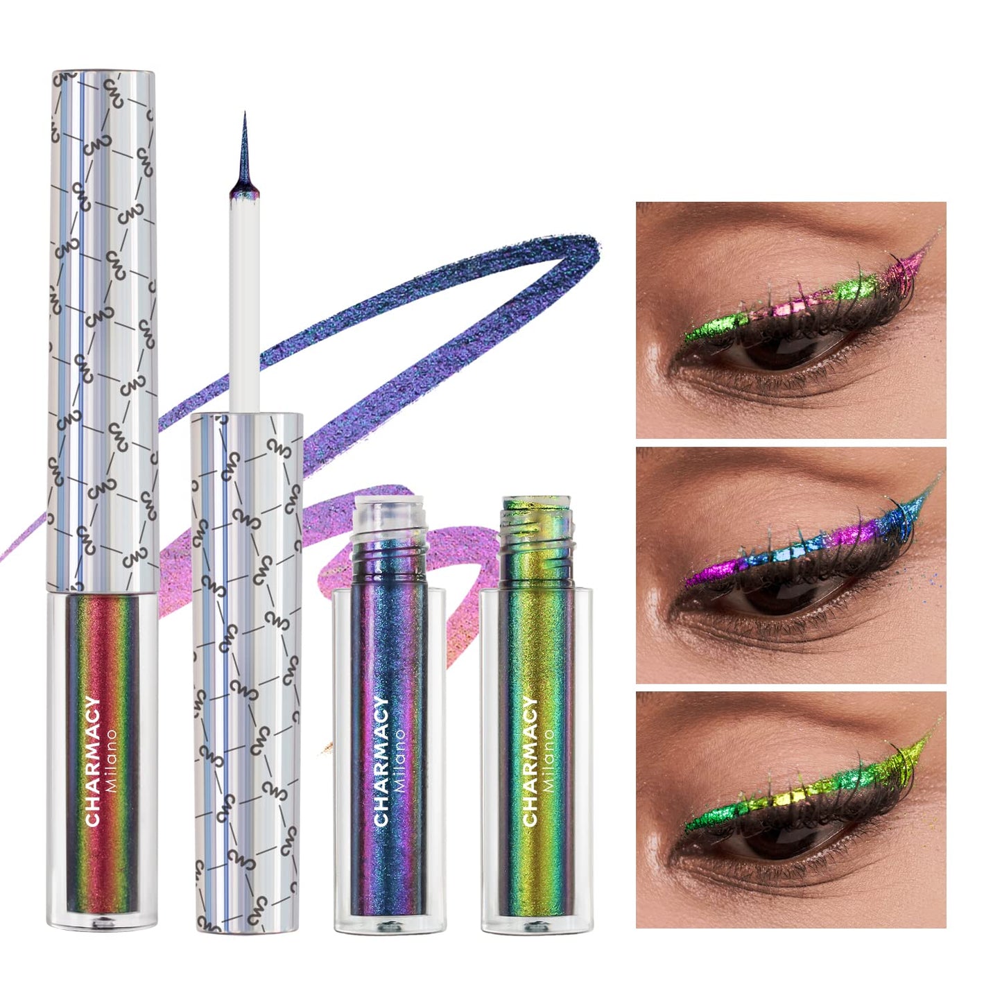 CHARMACY Chameleon Liquid Glitter Eyeliner, Highly Pigmented, Intense MultiColor Shifting waterproof Metallic Eyeliner, Ultra-Fine Tip, Longwearing,