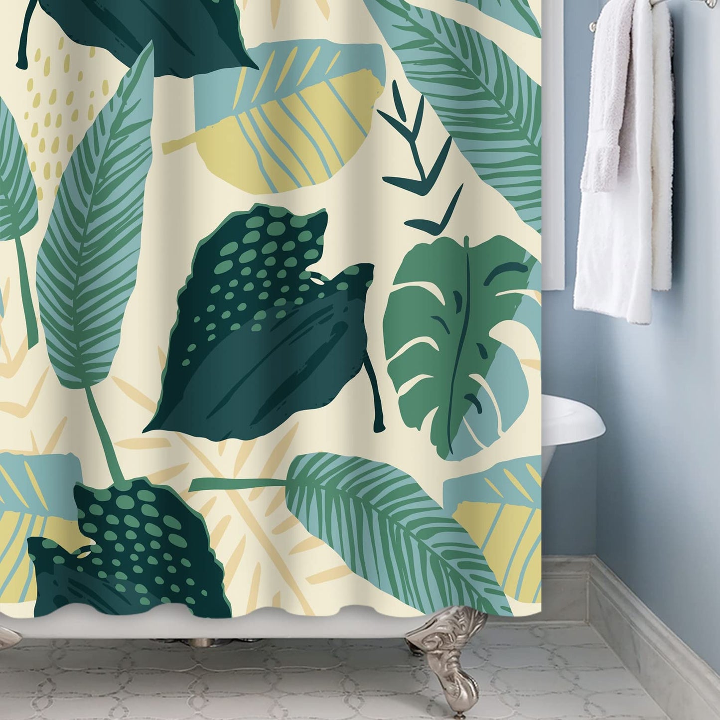 Bovlleetd 71x79inch Abstract Plant Bath Curtain Waterproof Boho Botanical Shower Curtain Mid-Century Tropical Plant Shower Curtains Washable Bathtub