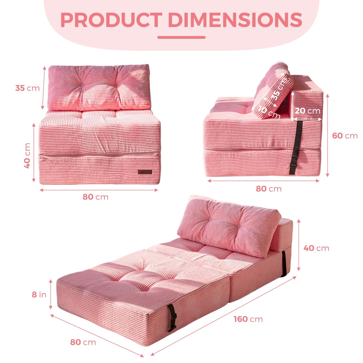 MAXYOYO Folding Sofa Bed, Convertible Sofa Bed with High-Density Support Foam, Portable 4 in 1 Fold Out Chair to Floor Lounger