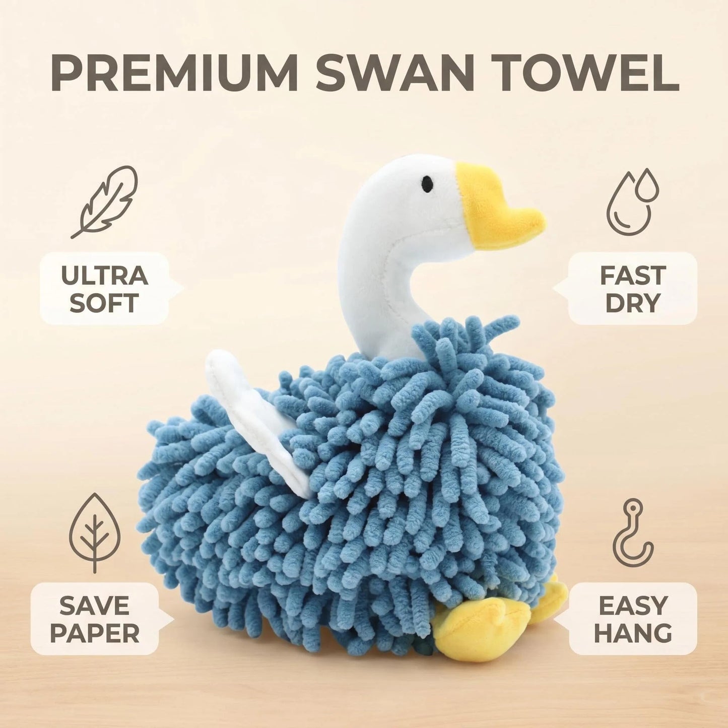 FILOEEX New Cute Swan Shaped Chenille Hand Towel, Duck Hands Towels for Bathroom Kitchen Home Decor