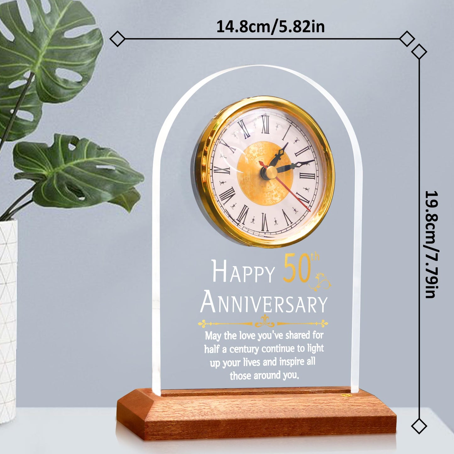 OkiyiD 50th Anniversary Wedding Gift, Anniversary Quartz Clock, Desk Table Clock, 50 Years of Marriage, Golden Wedding for Couple, Parents,