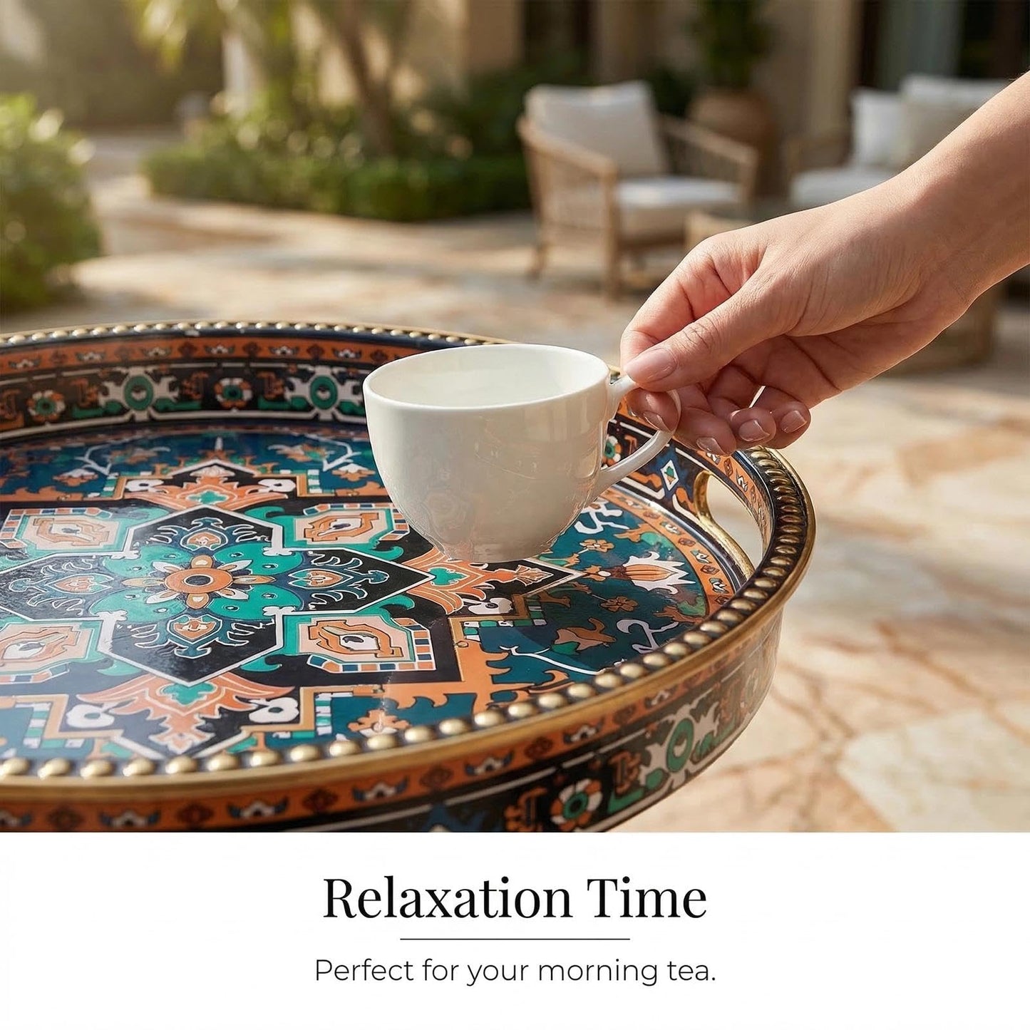 Simmer Stone Round Indoor Side Tables with Detachable Wooden 3 Legs, Versatile Tray Table, Perfect For Round Coffee Table Tea