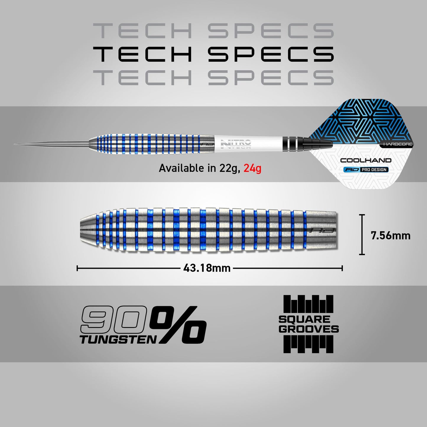 RED DRAGON Luke Humphries TX3 Cool Blue SE 24 Gram Premium Tungsten Steeltip Darts Set with Flights and Stems
