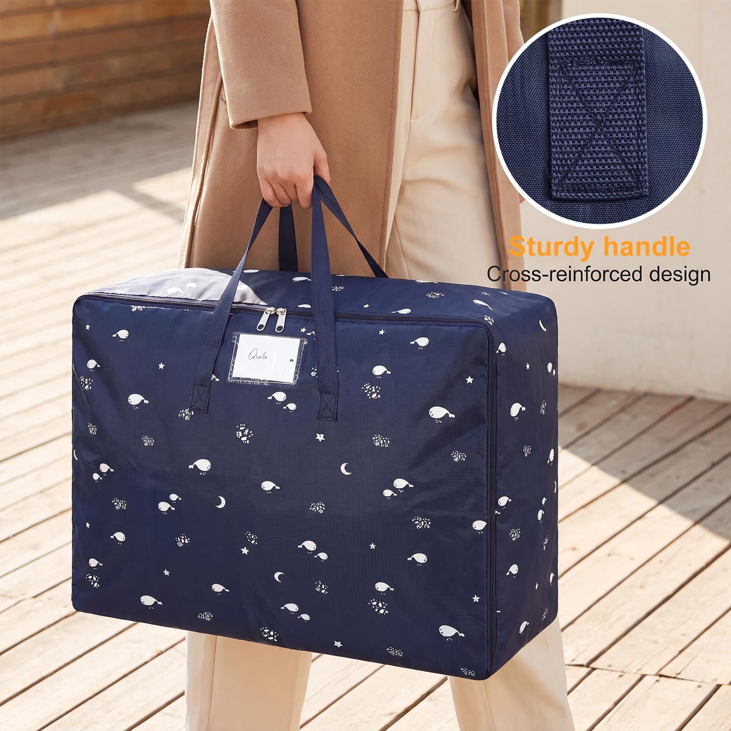 2 Pcs 105L Large Moving Bags Oxford Fabric Storage Bags with Zips, Blue