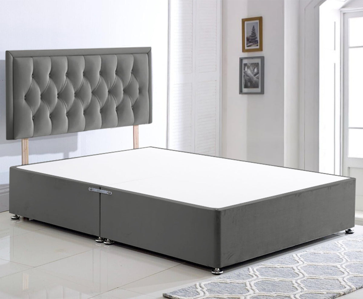 ComfoRest - 4FT6 Double Bed Frame in Grey | Divan Base WITHOUT MATTRESS and NO DRAWERS | Includes 24" Headboard | Sleek Setup for Contemporary