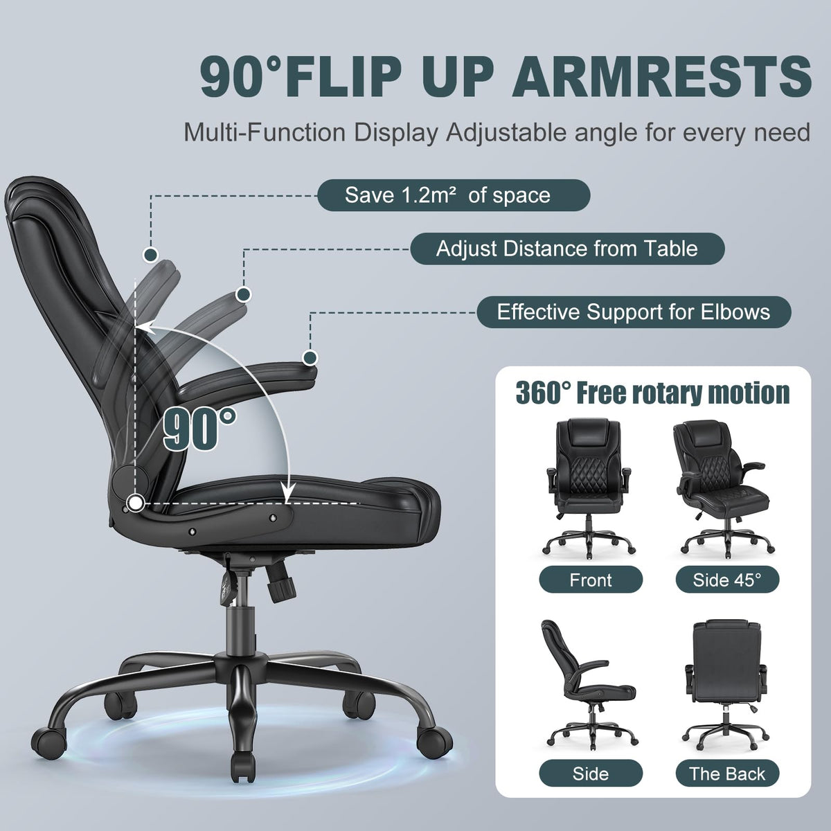 AnyGod Executive Office Chair,Ergonomic Desk Chair with Lumbar Support,High Back Swivel Computer Chair with 90 Degree Flip-Up Armrests,Black Faux