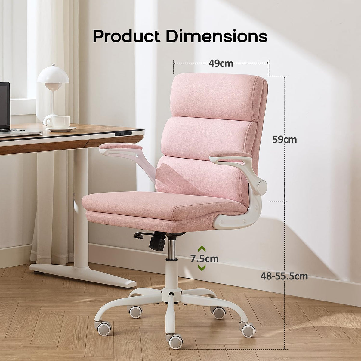 LukkDys Ergonomic Office Chair with 3-Stage Back Support, Executive Fabric Desk Chair with Flip-up Armrests