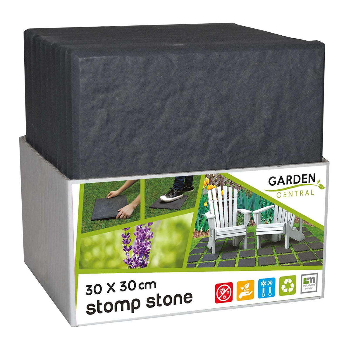 Nicoman Marble Effect 30x30x2.5cm Square Stomp Stone Recycled Rubber Steps Hard Wearing Heavy Duty Outdoor Pathway Tiles- (Graphite, Set of 10)
