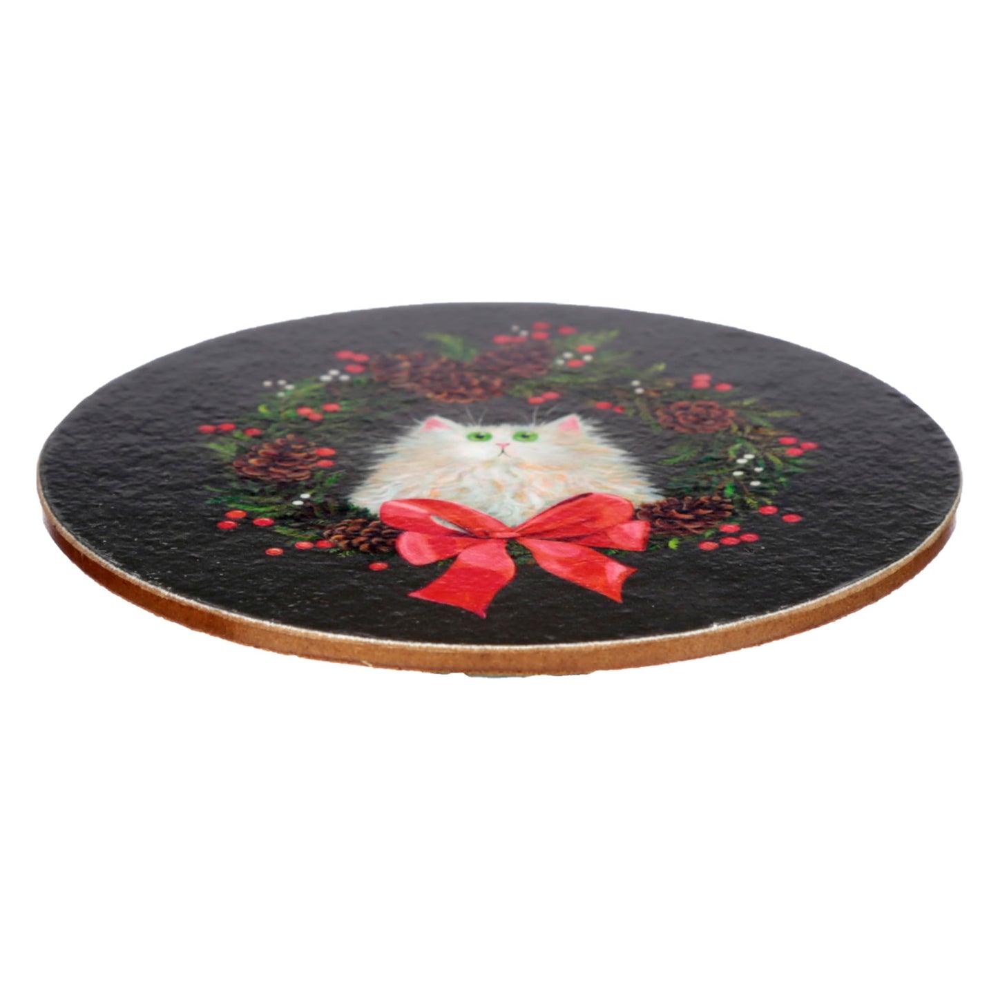 Puckator Kim Haskins Christmas Wreath Cat Porcelain Tea Coffee Mug & Coaster Set Funny Home Accessories Cute Gifts for Girlfriend Large Mugs Men Women Hot Drinks Cups Presents Secret Santa Gift