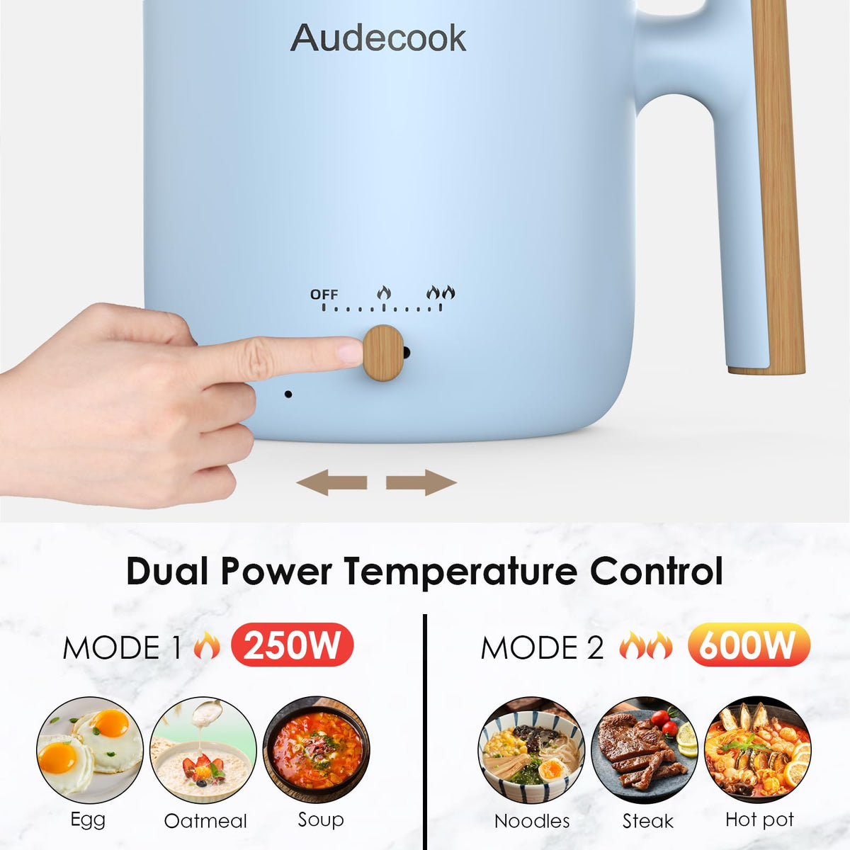 Audecook Hot Pot Electric with Steamer, 1.8L Portable Mini Travel Cooker, Multifunctional Non-Stick Electric Skillet for Stir Fry/Stew/Steam, Perfect