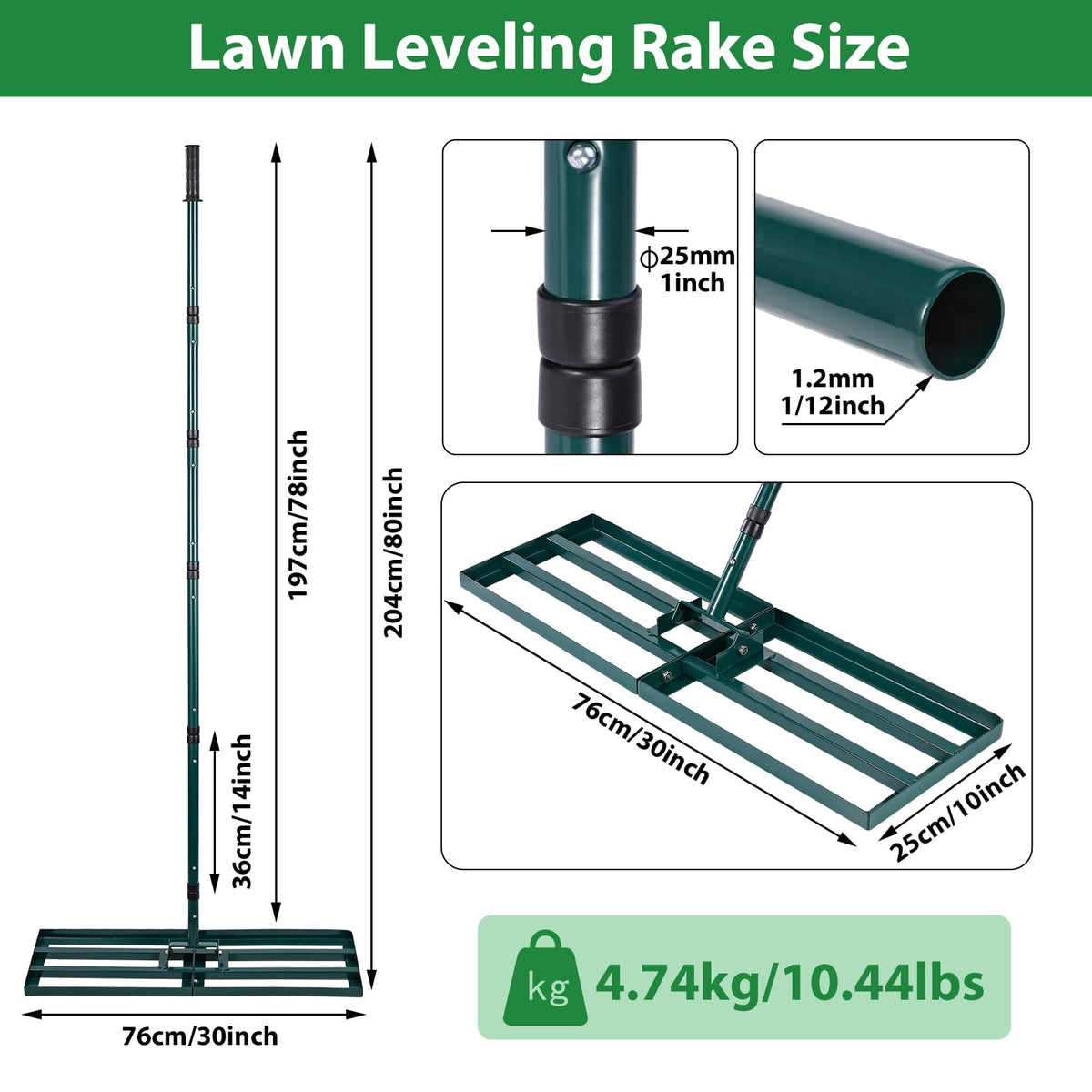 Signstek Lawn Leveling Rake, Stainless Steel Lawn Leveler with 30? x 10? Ground Plate, 76.7? Adjustment Long Handle, Level Lawn Tool for Grass, Golf