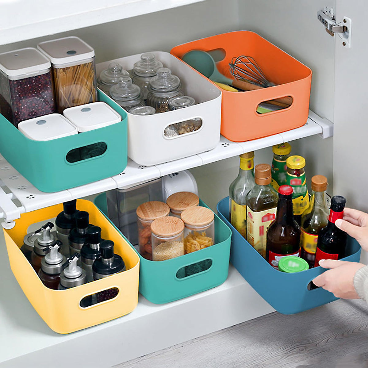 Spesh 6 pcs Plastic Storage Baskets Small Cupboard Storage Boxes Organiser Storage Baskets for Kitchen,Bathroom and Shelf(Blue+Green+White+Grey)
