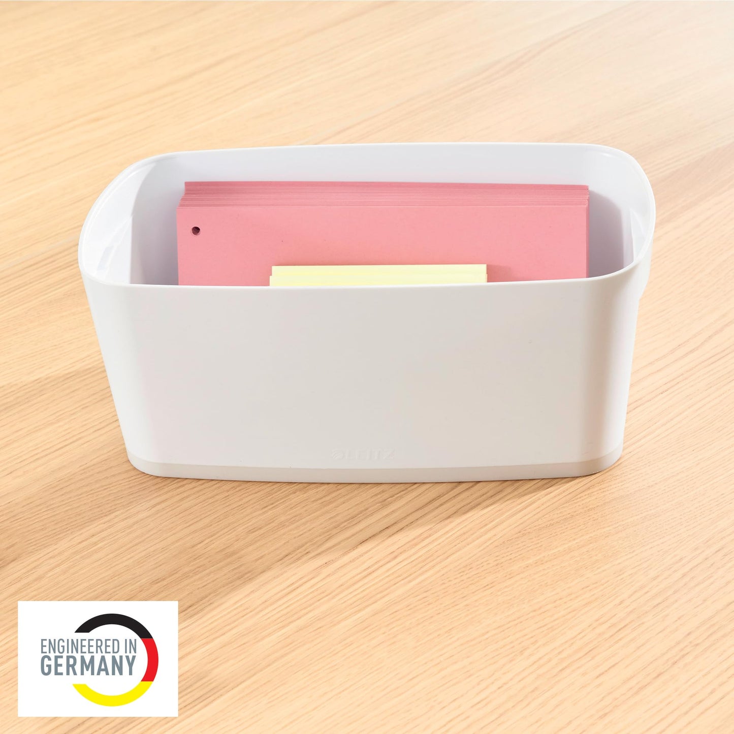 Leitz A5 MyBox Small with Lid, Storage Box for Home and Office, 5 L, Matt Finish, Plastic, BPA Free and Food Safe, White/Grey, 52291001