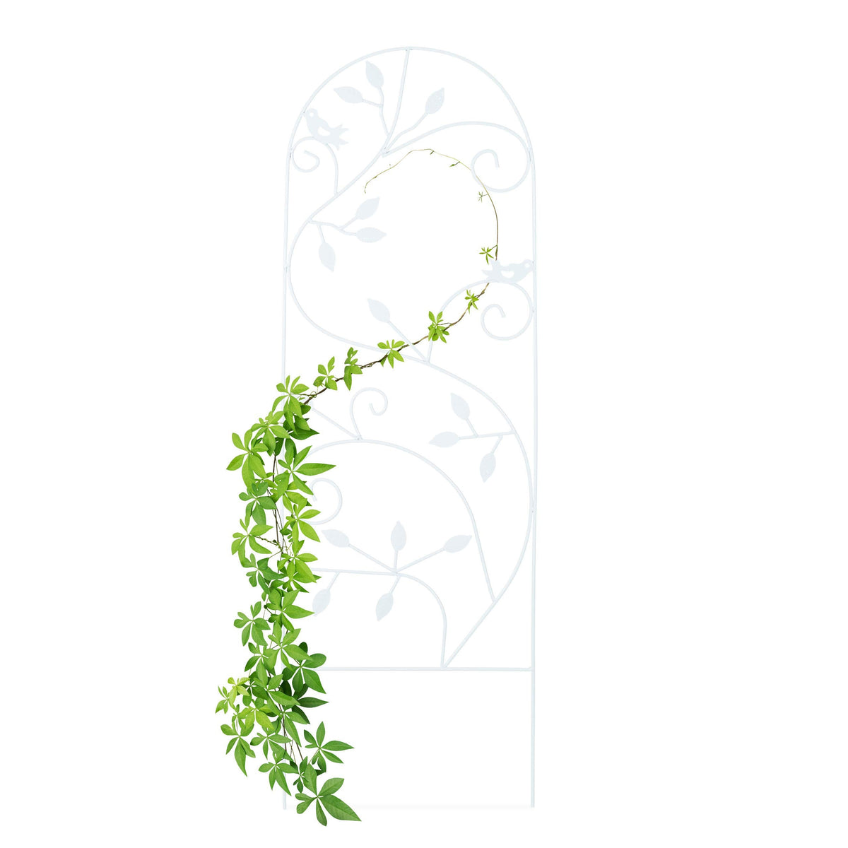 Relaxdays Bird Trellis, Metal Garden Lattice, Climbing Aid for Plants, 120 x 40 cm, Vine Design, White