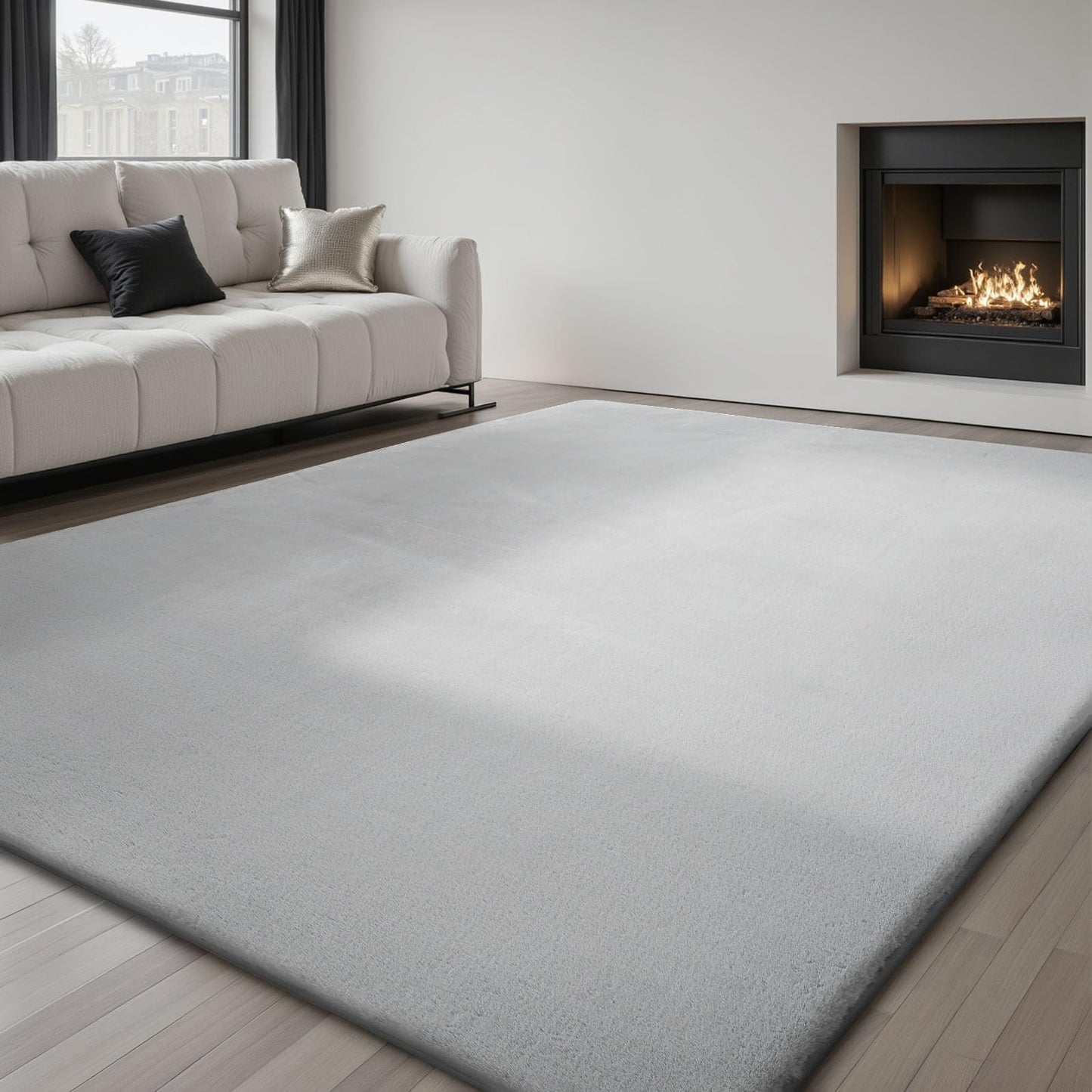 Sour Lemon Rugs Living Room - Grey Area Rugs for Bedroom Faux Rabbit Fur Large Rug, Anti Slip Rug Large Smooth Floor Carpet Short Pile Area Rug for
