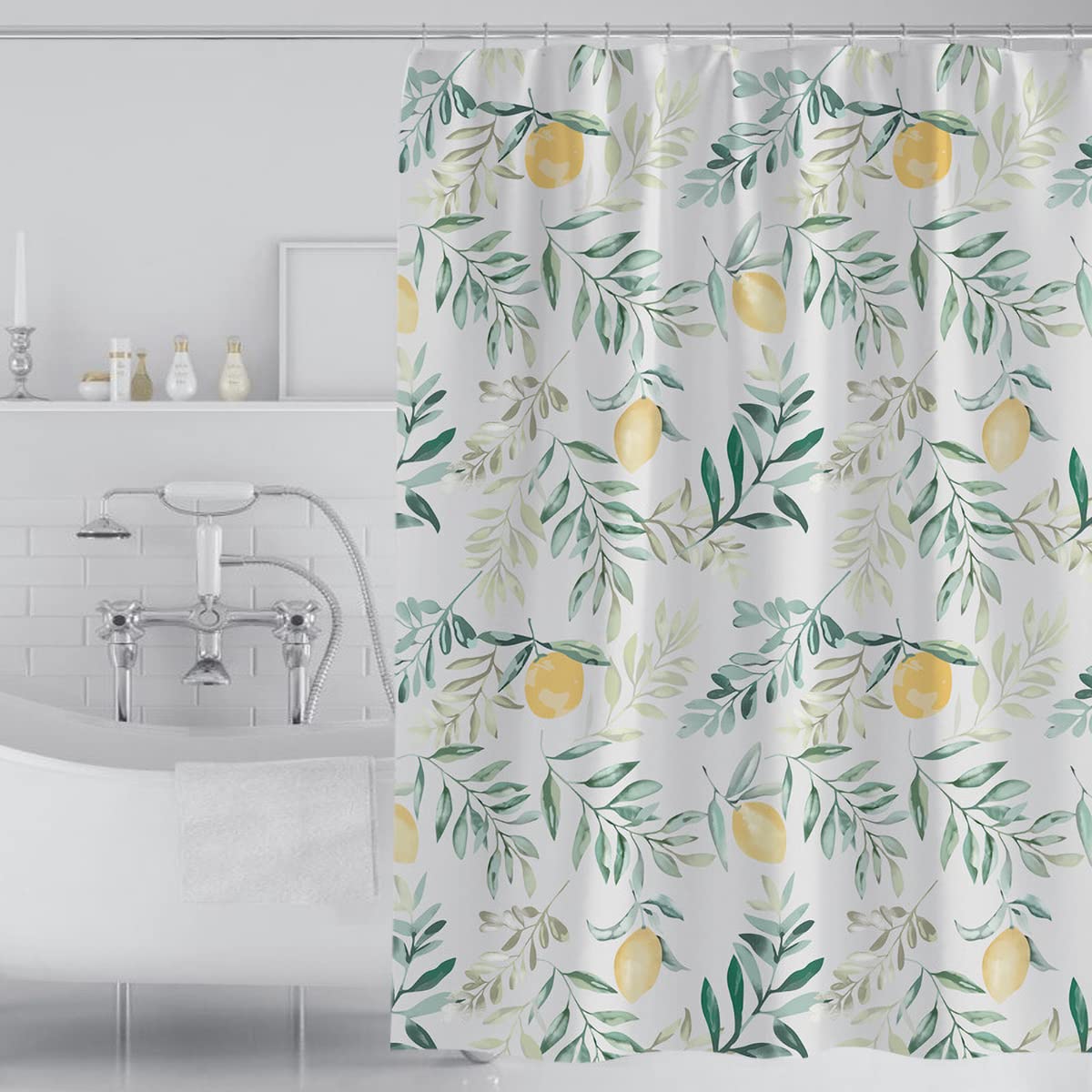 Tennove Shower Curtain 200 x 200cm Fruits Lemon Thick Polyester Fabric Mildew Resistant Shower Curtain Liner for Bathroom Waterproof Long Bath Curtain